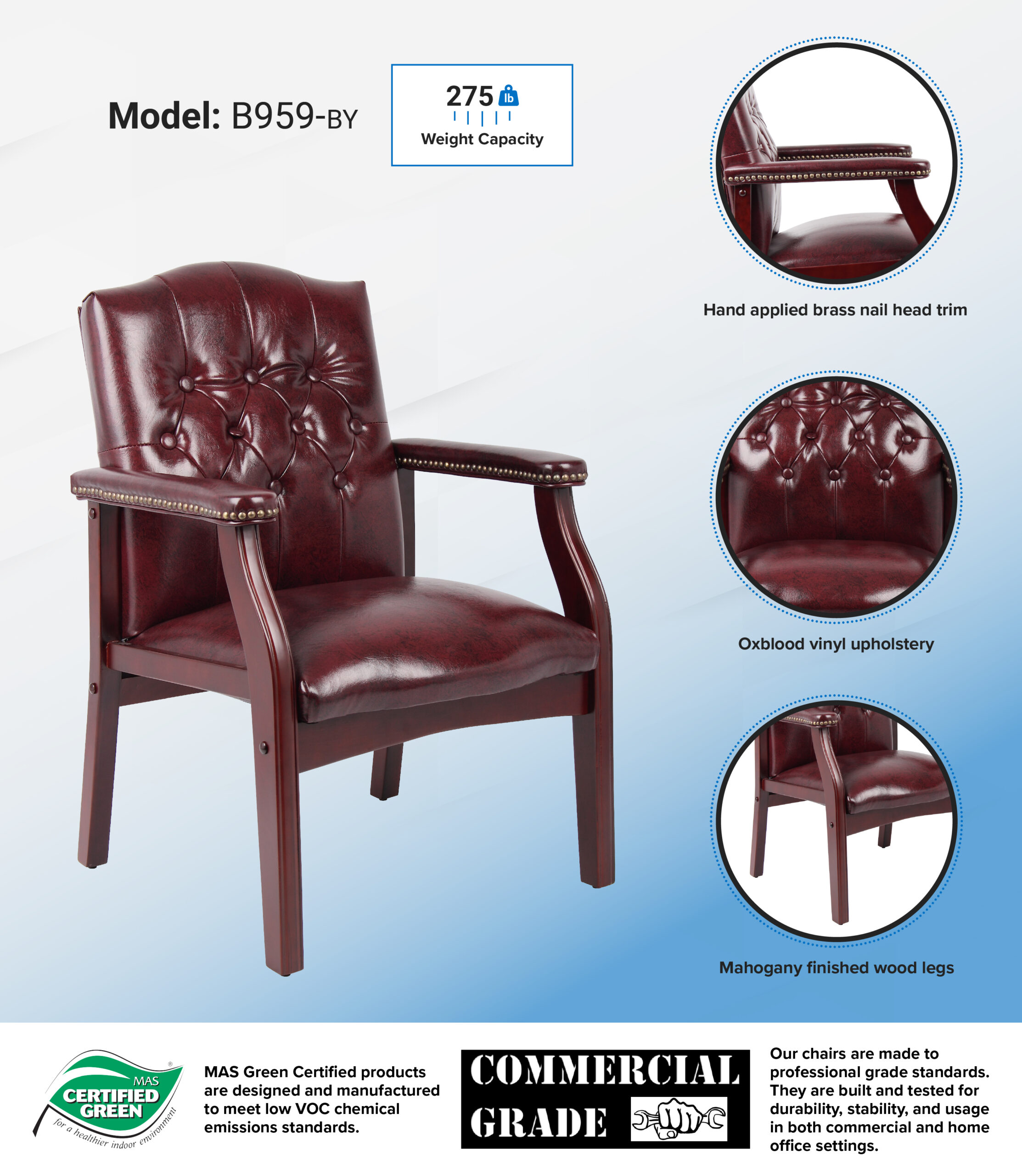 Boss Traditional Oxblood Vinyl guest, accent or dining chair W/ Mahogany Finish - Image 10