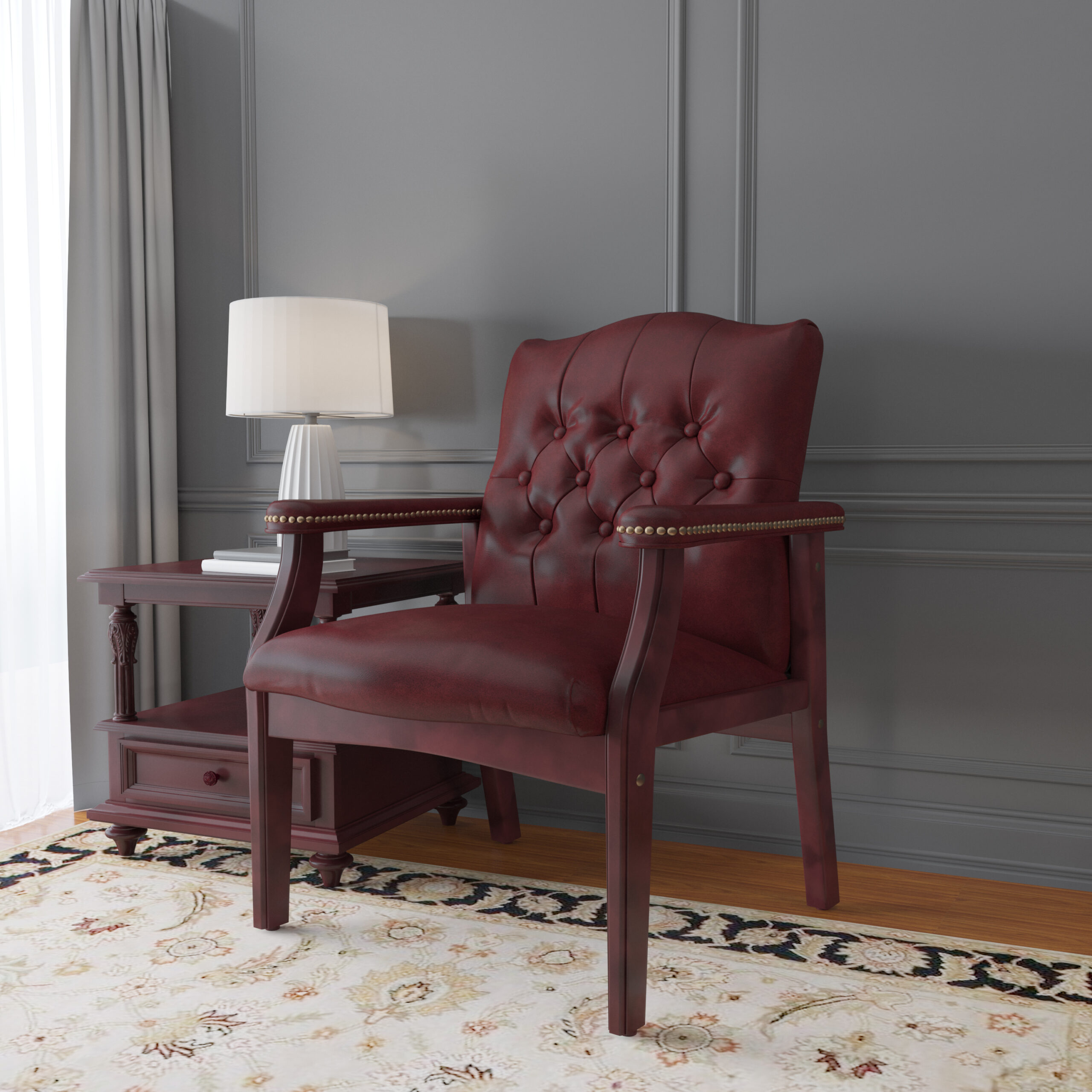 Boss Traditional Oxblood Vinyl guest, accent or dining chair W/ Mahogany Finish - Image 9