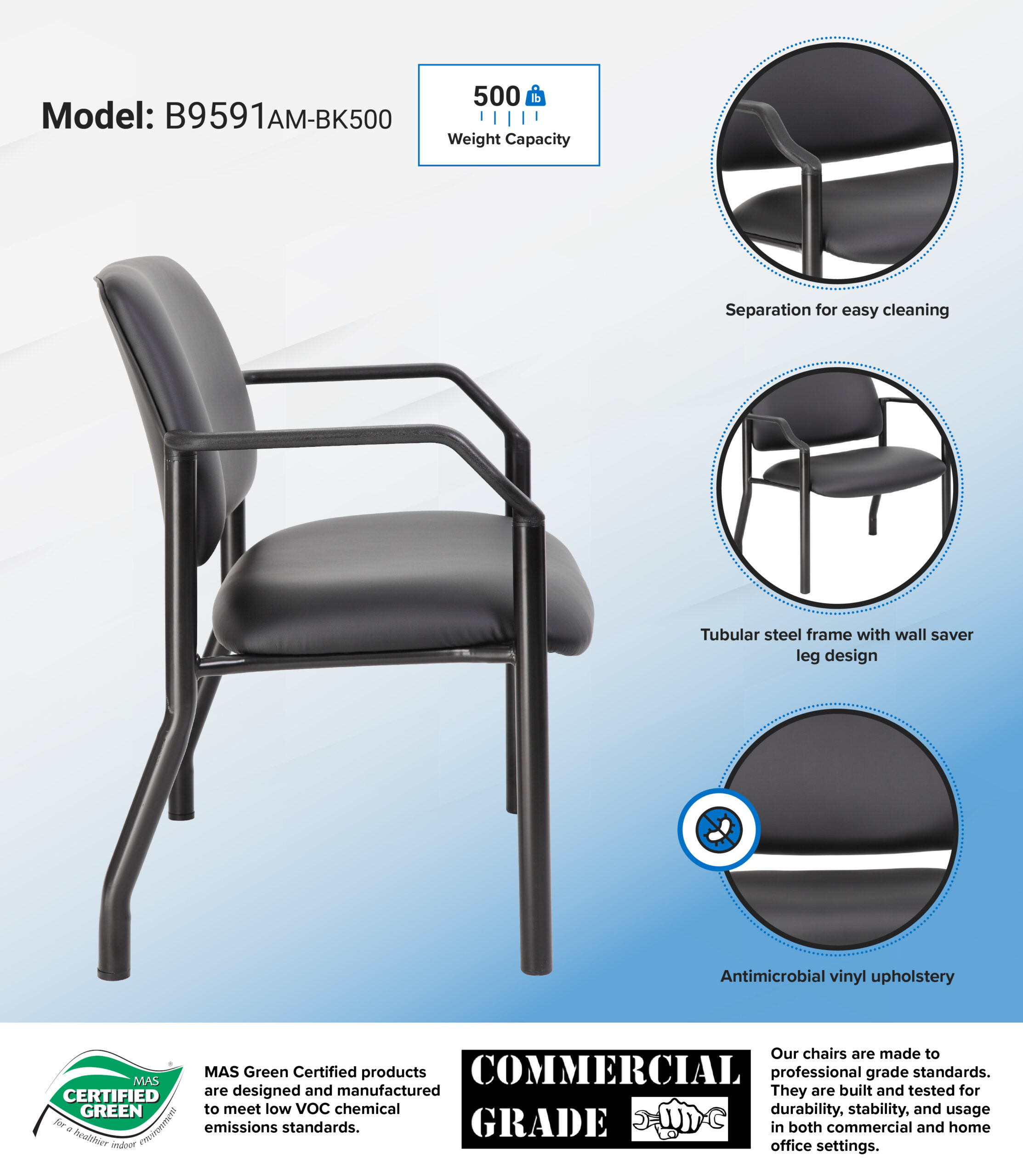 Boss Chair Mid Back Guest Chair, 500 lb capacity, Antimicrobial Vinyl - Image 2