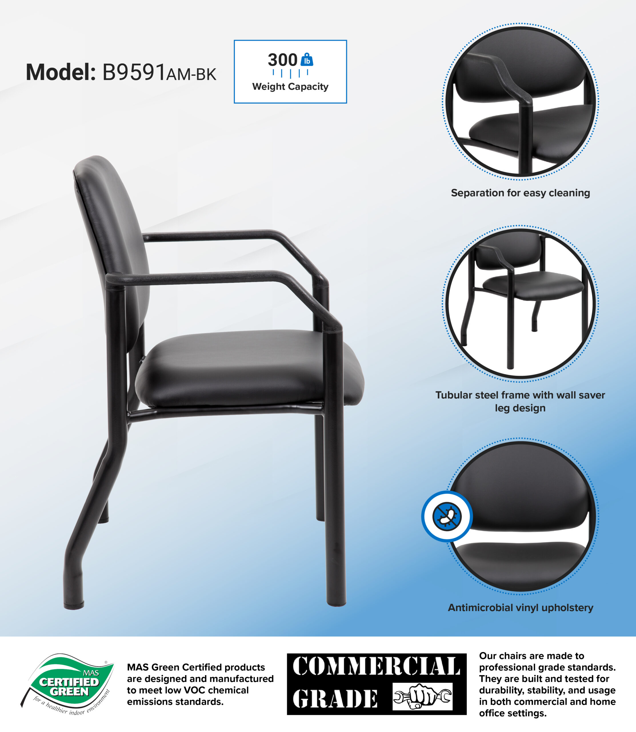 Boss Chair Mid Back Guest Chair, 300 lb capacity, Antimicrobial Vinyl - Image 2