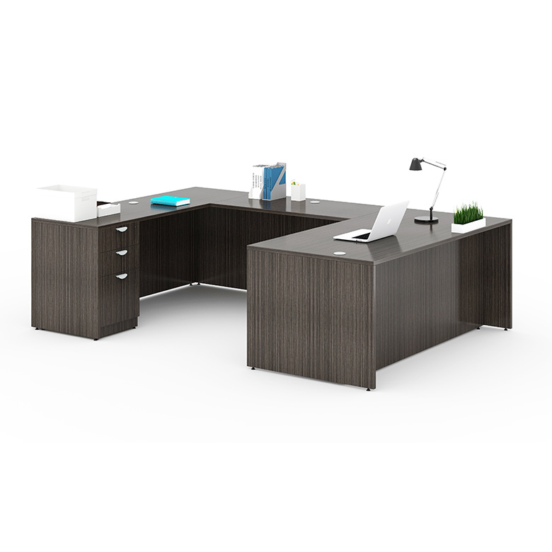 Boss  66 Inch Executive U-Shape Desk with File Storage Pedestal, Driftwood