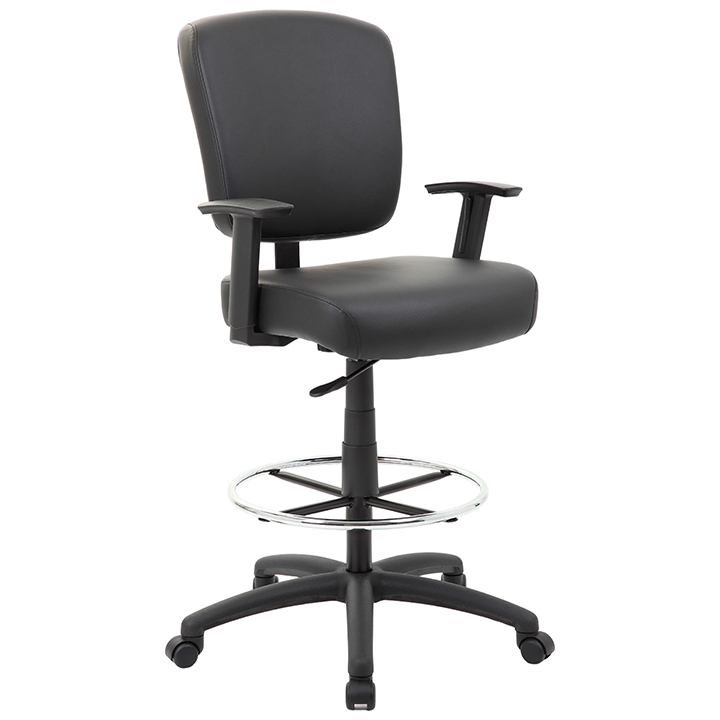 Boss 300 lb Heavy Duty Office Stool w/Adj Armrest, Black