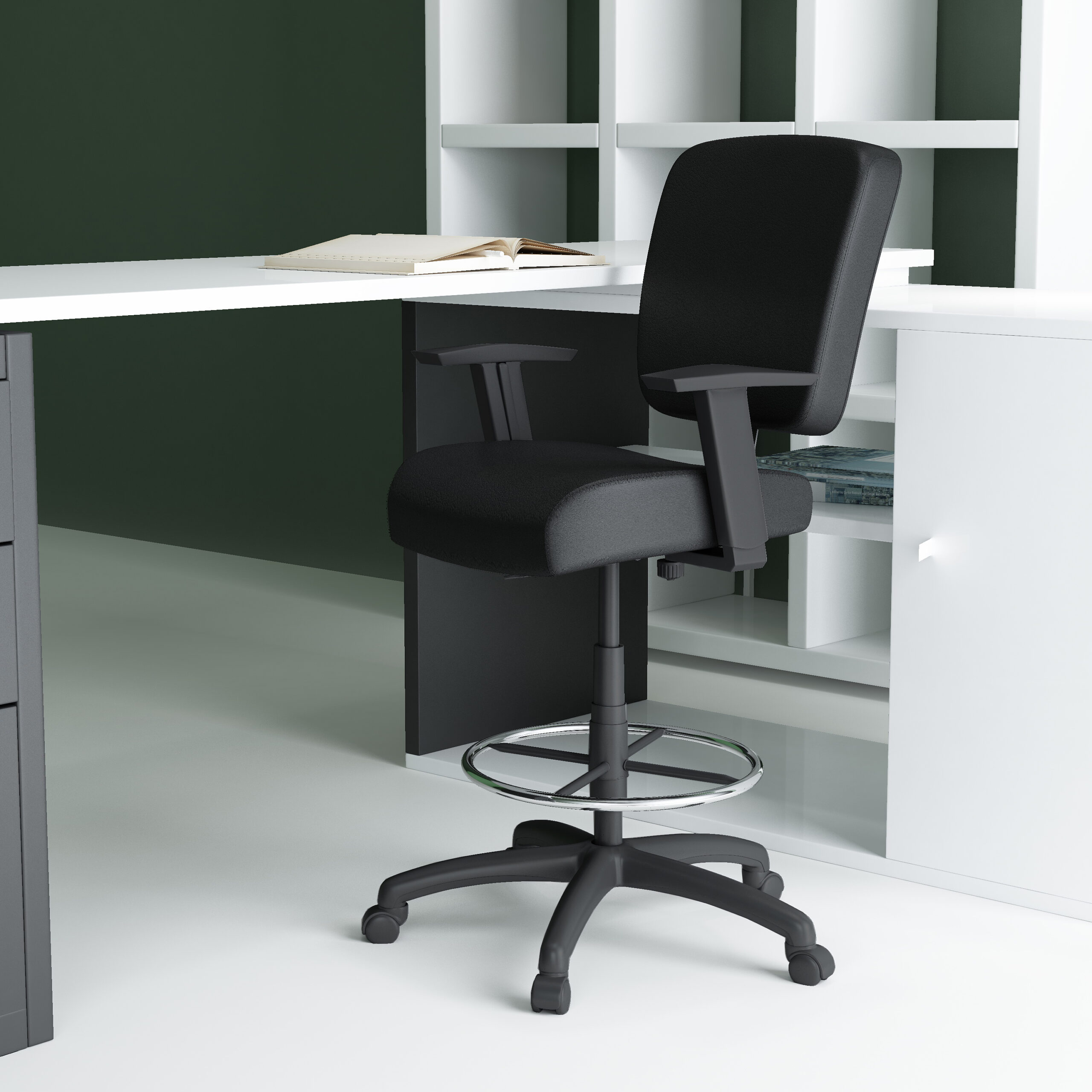 Boss 300 lb Heavy Duty Office Stool w/Adj Armrest, Black - Image 5