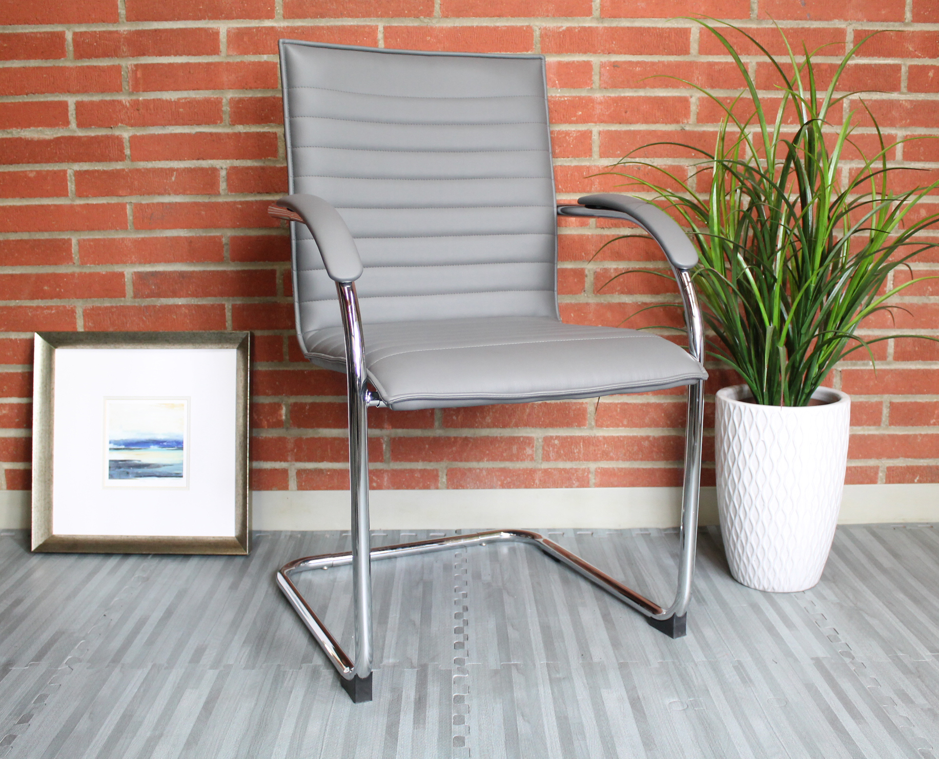 Boss Chrome Frame Grey Caressoftplus Vinyl Side Chair, (set of 2) - Image 2