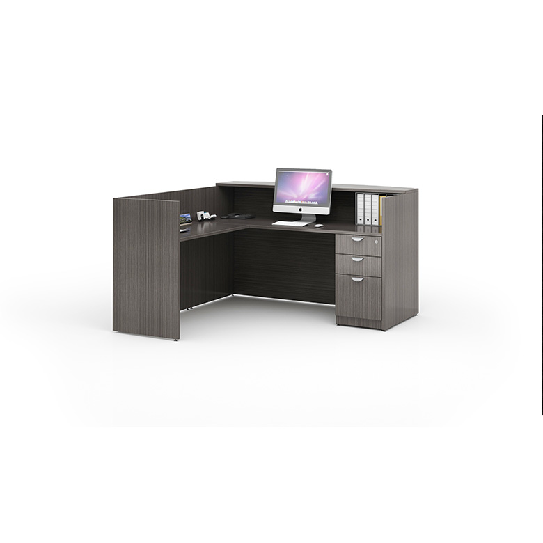 Boss  71 Inch Reception L-Shape Corner Desk with File Storage Pedestal, Driftwood
