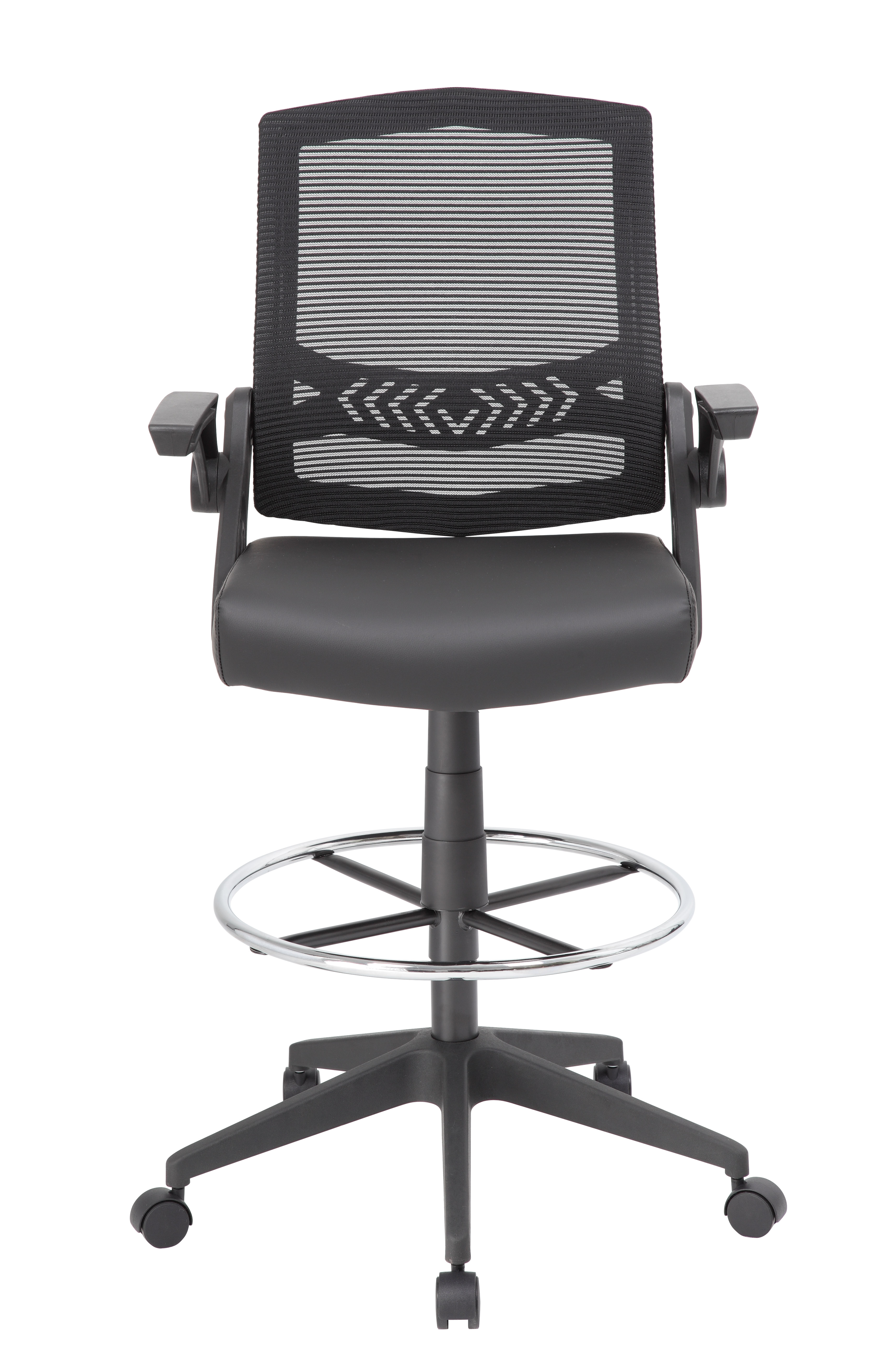 Boss Office NTR AM Vinyl Flip Arm Mesh Drafting Stool, Black - Image 4