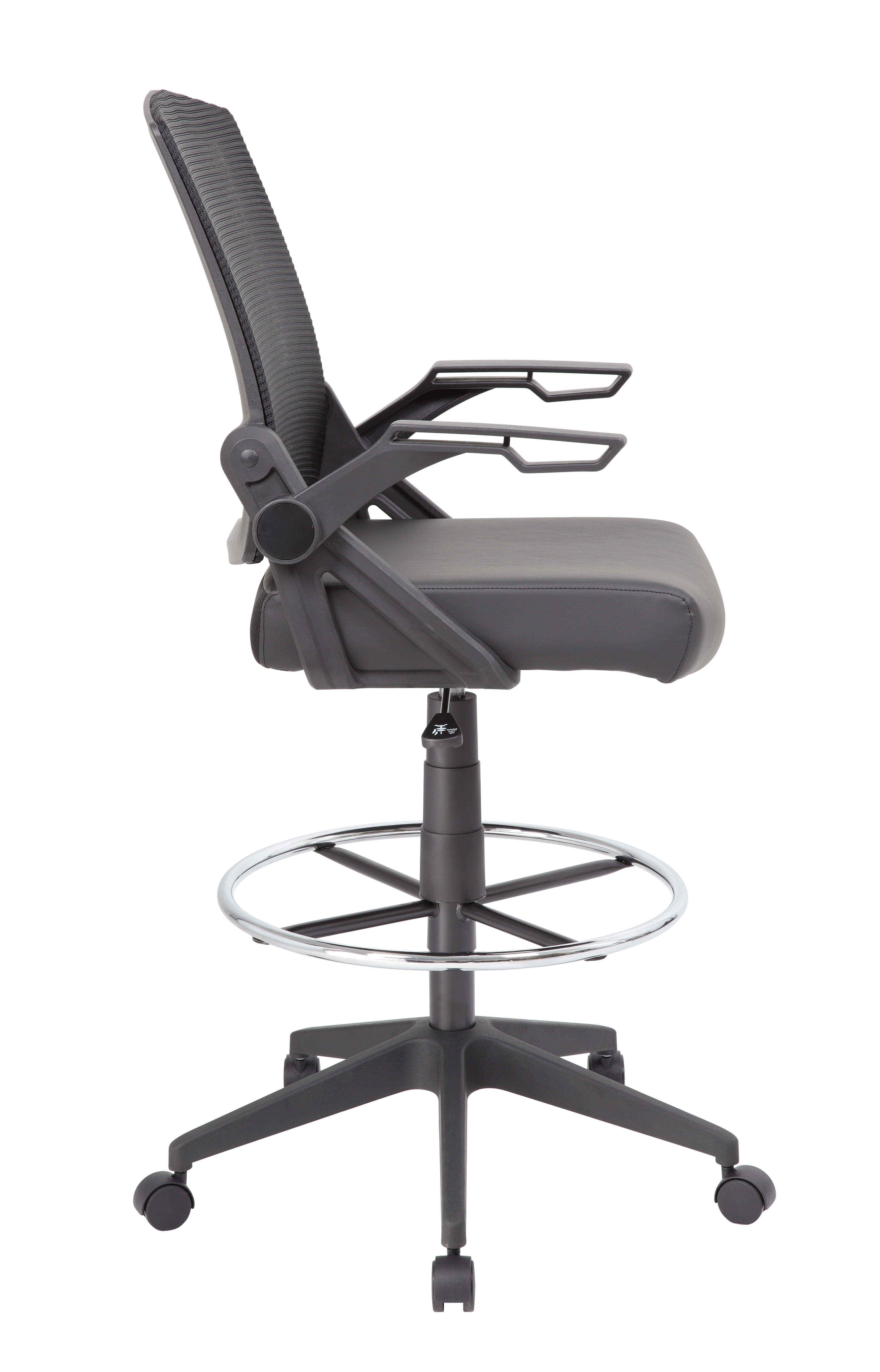Boss Office NTR AM Vinyl Flip Arm Mesh Drafting Stool, Black - Image 5
