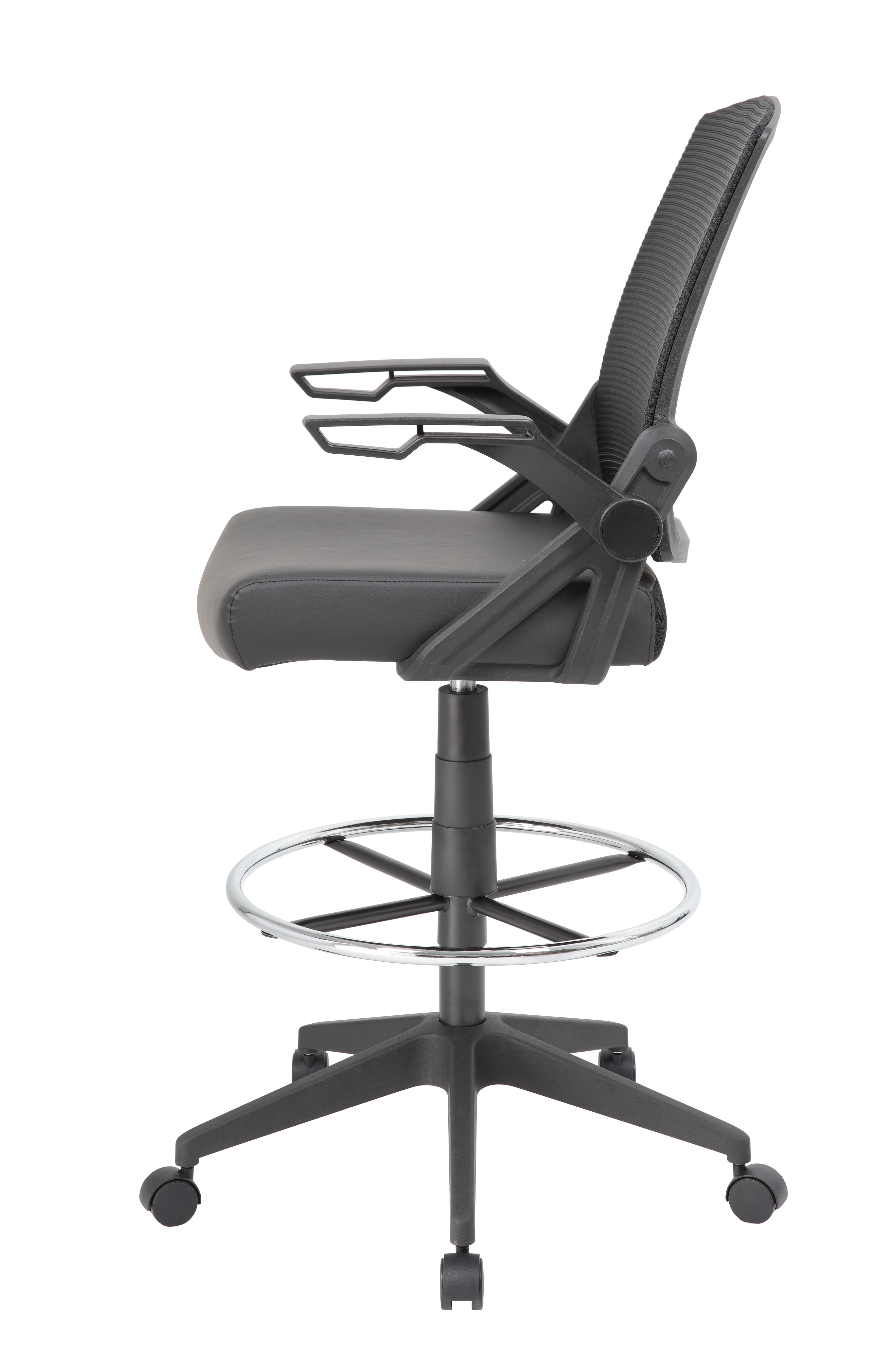 Boss Office NTR AM Vinyl Flip Arm Mesh Drafting Stool, Black - Image 7
