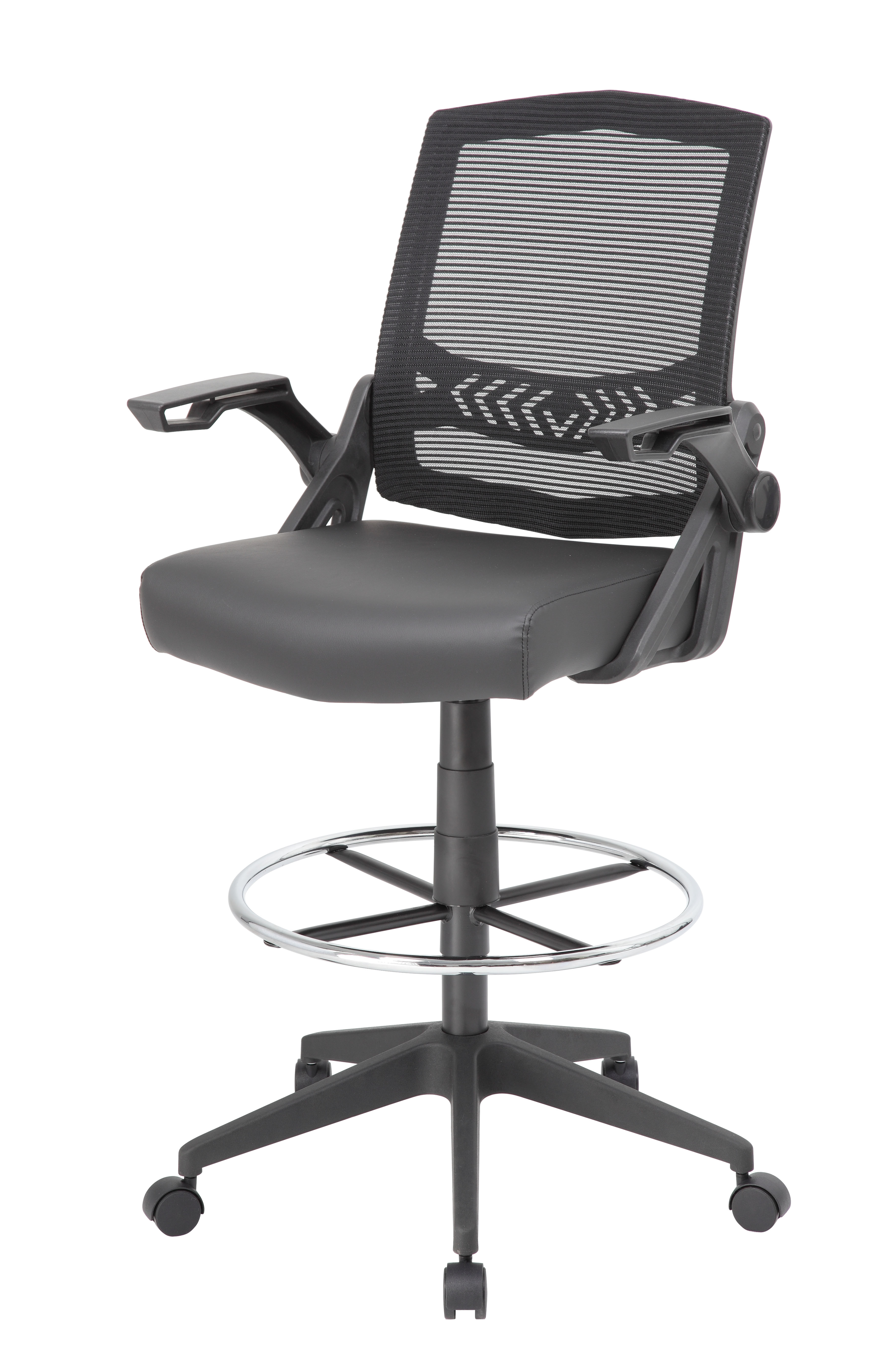 Boss Office NTR AM Vinyl Flip Arm Mesh Drafting Stool, Black - Image 8
