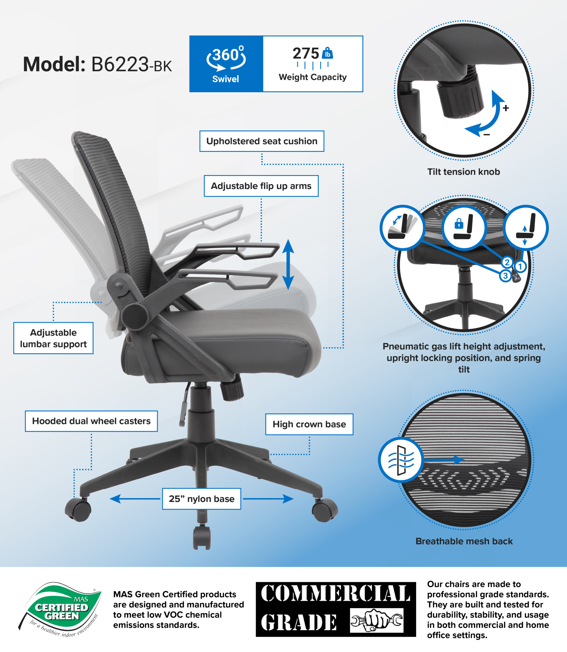 Boss NTR Black Flip Arm Mesh Task Chair - Image 2