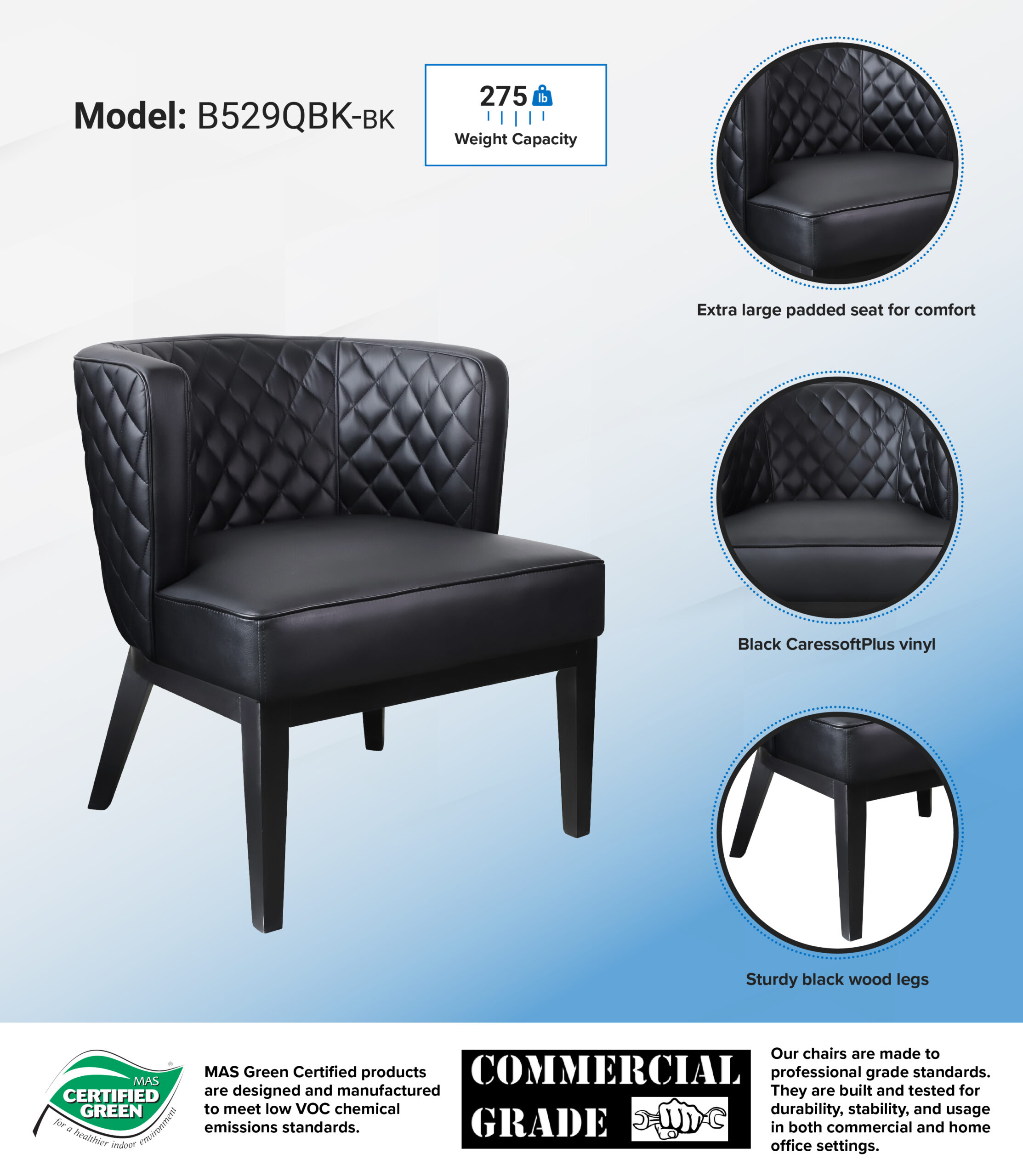 Boss Ava Quilted guest, accent or dining chair - Black - Image 10