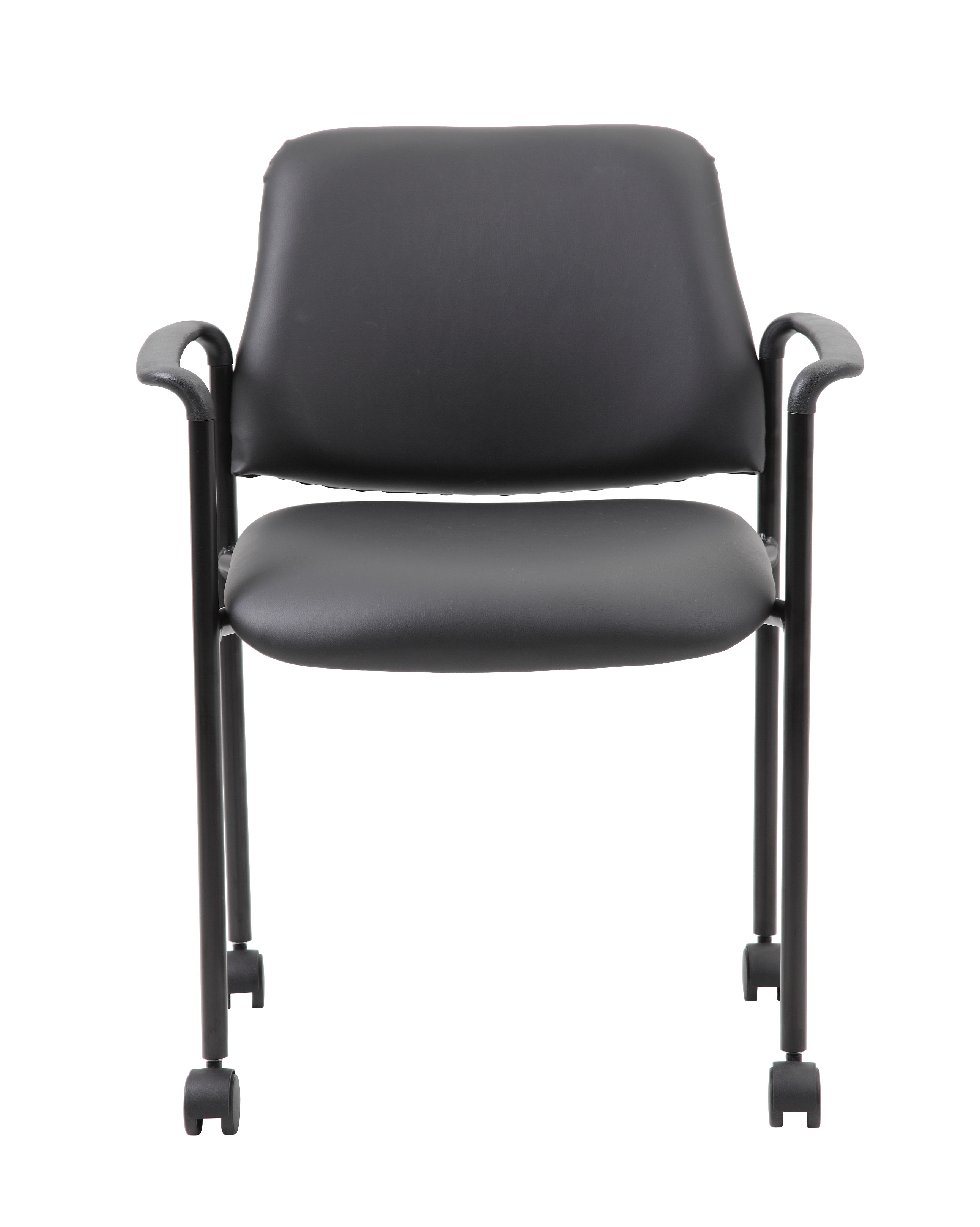 Boss Square Back Diamond Stacking Chair W/Arm and Casters In Black Caressoft Vinyl - Image 2