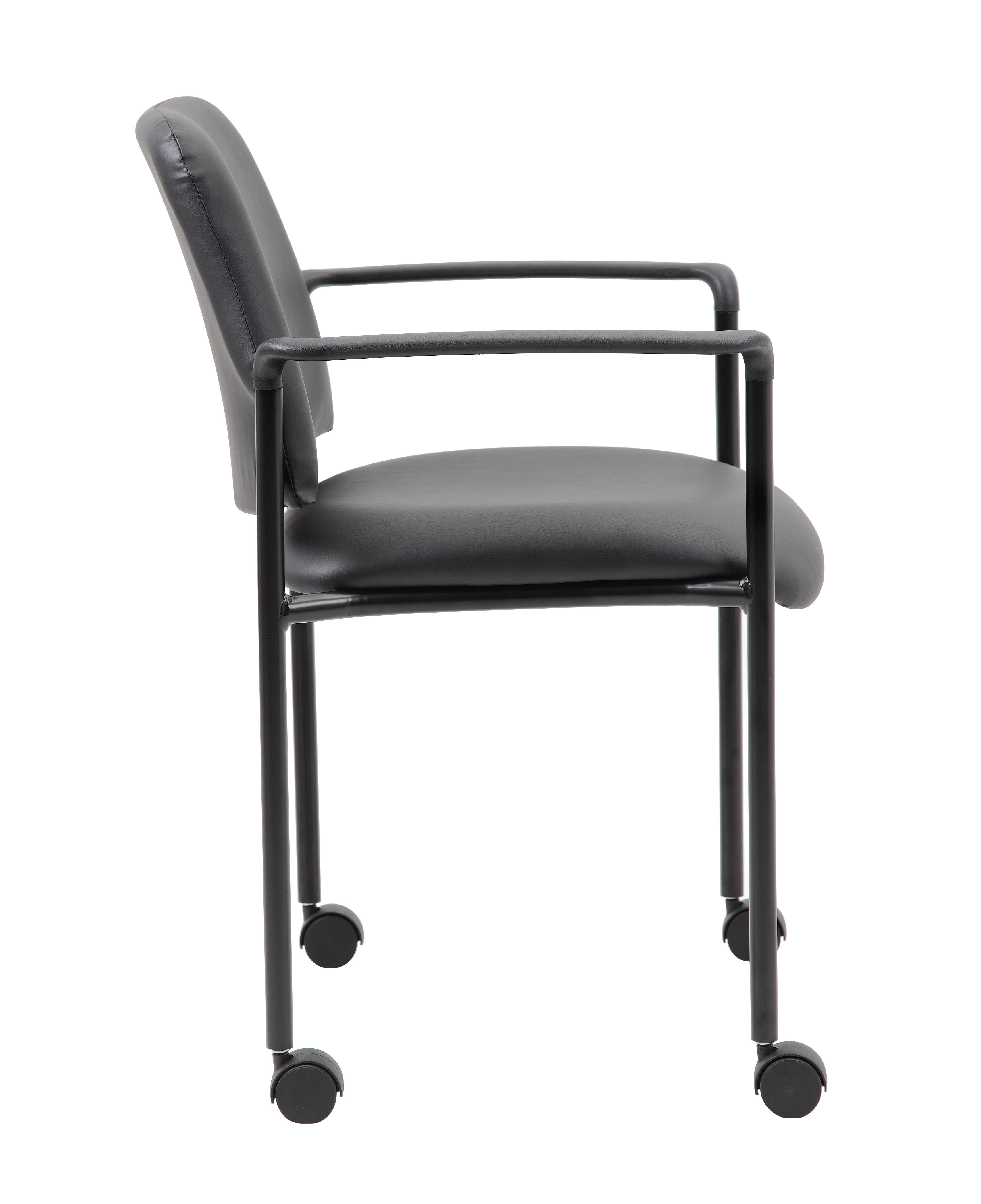 Boss Square Back Diamond Stacking Chair W/Arm and Casters In Black Caressoft Vinyl - Image 3