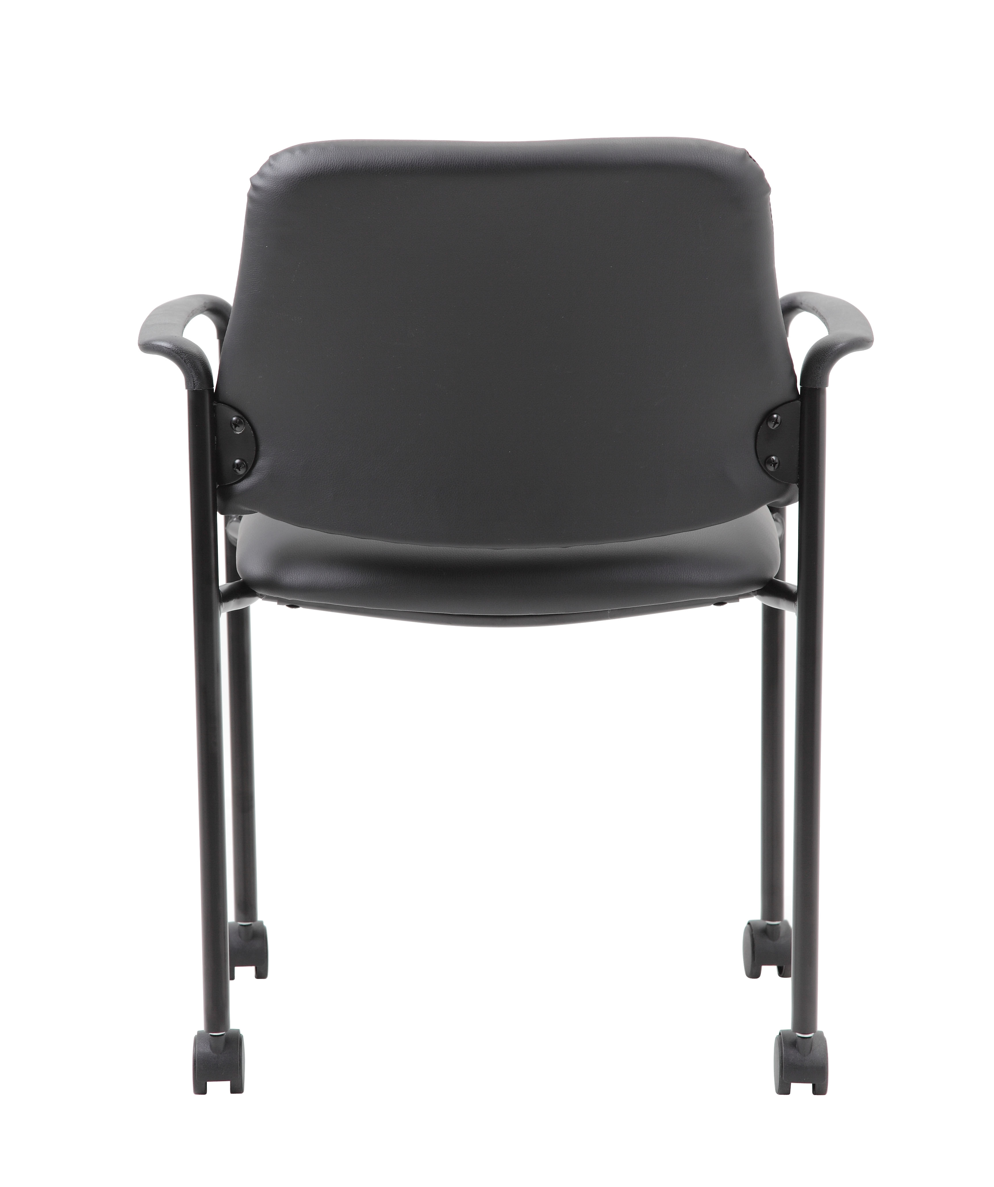 Boss Square Back Diamond Stacking Chair W/Arm and Casters In Black Caressoft Vinyl - Image 4