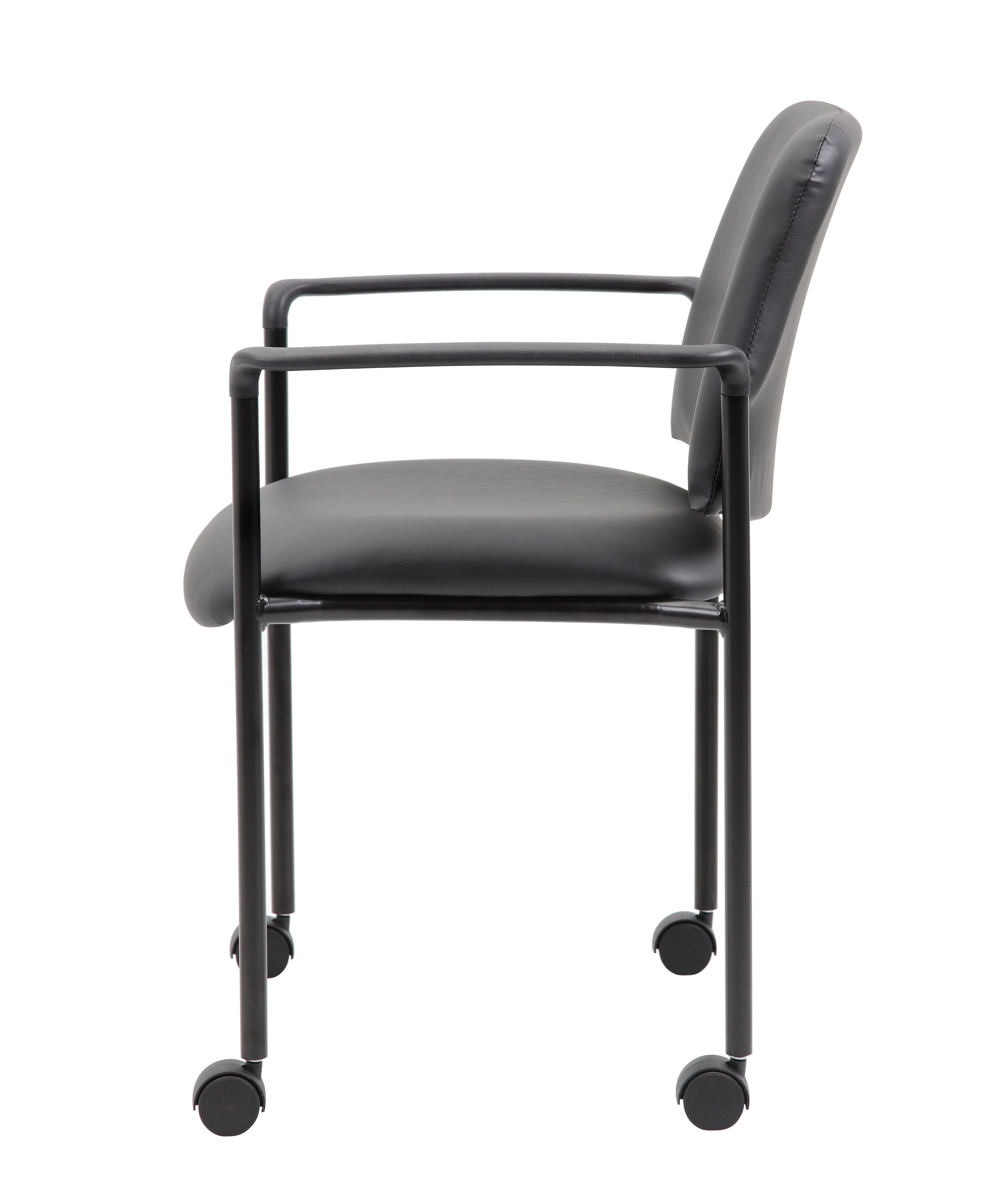 Boss Square Back Diamond Stacking Chair W/Arm and Casters In Black Caressoft Vinyl - Image 5