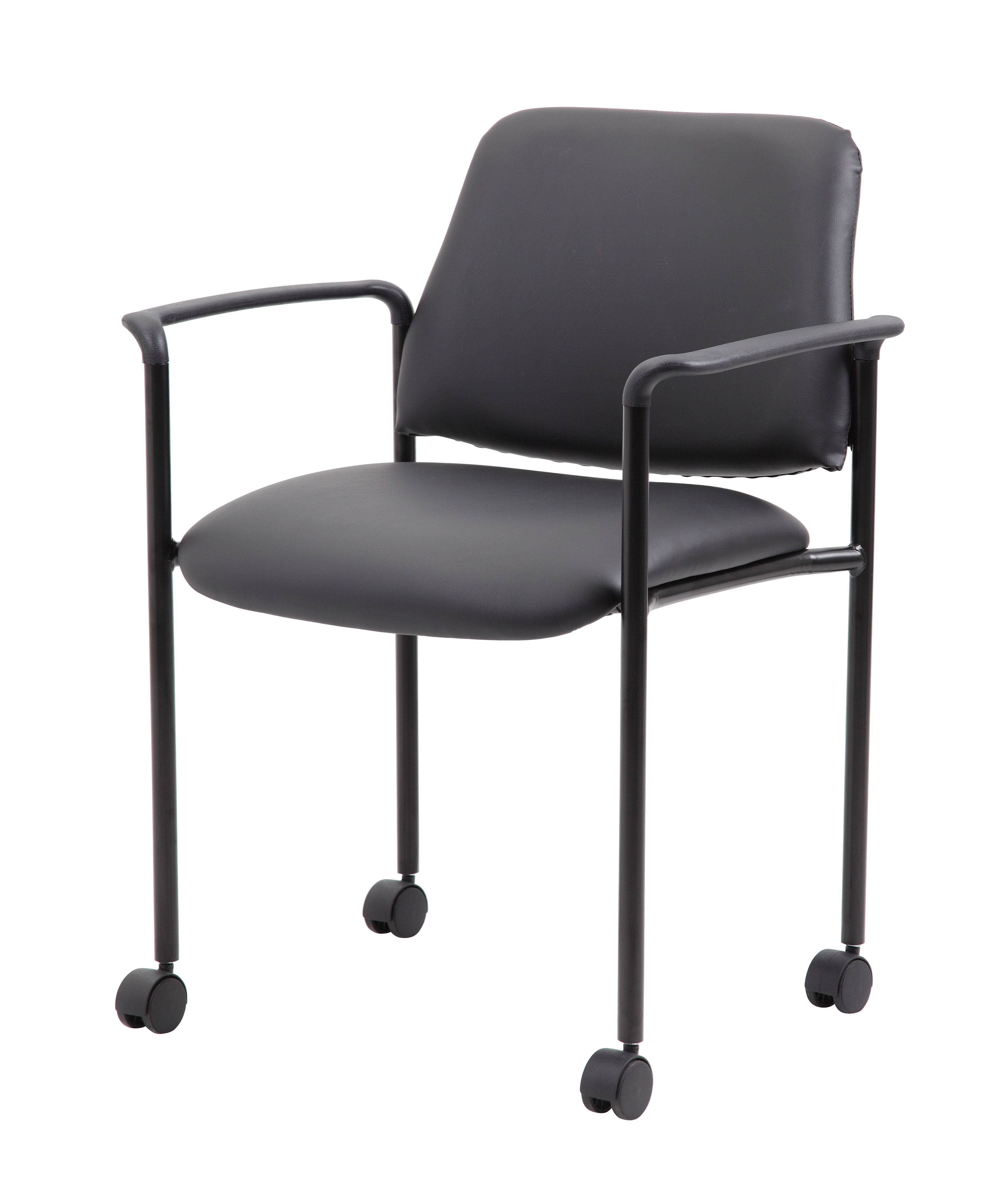 Boss Square Back Diamond Stacking Chair W/Arm and Casters In Black Caressoft Vinyl - Image 6