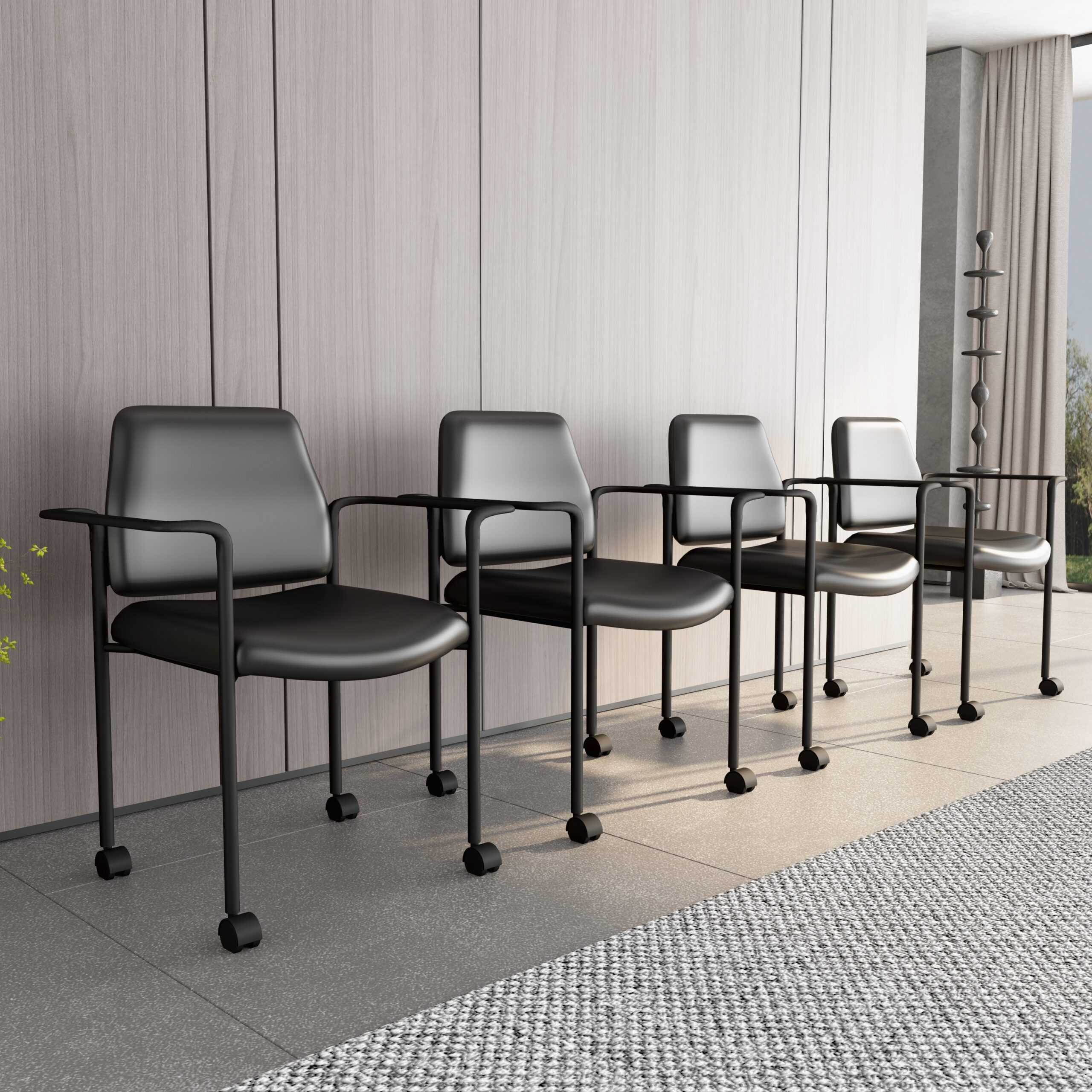 Boss Square Back Diamond Stacking Chair W/Arm and Casters In Black Caressoft Vinyl - Image 7