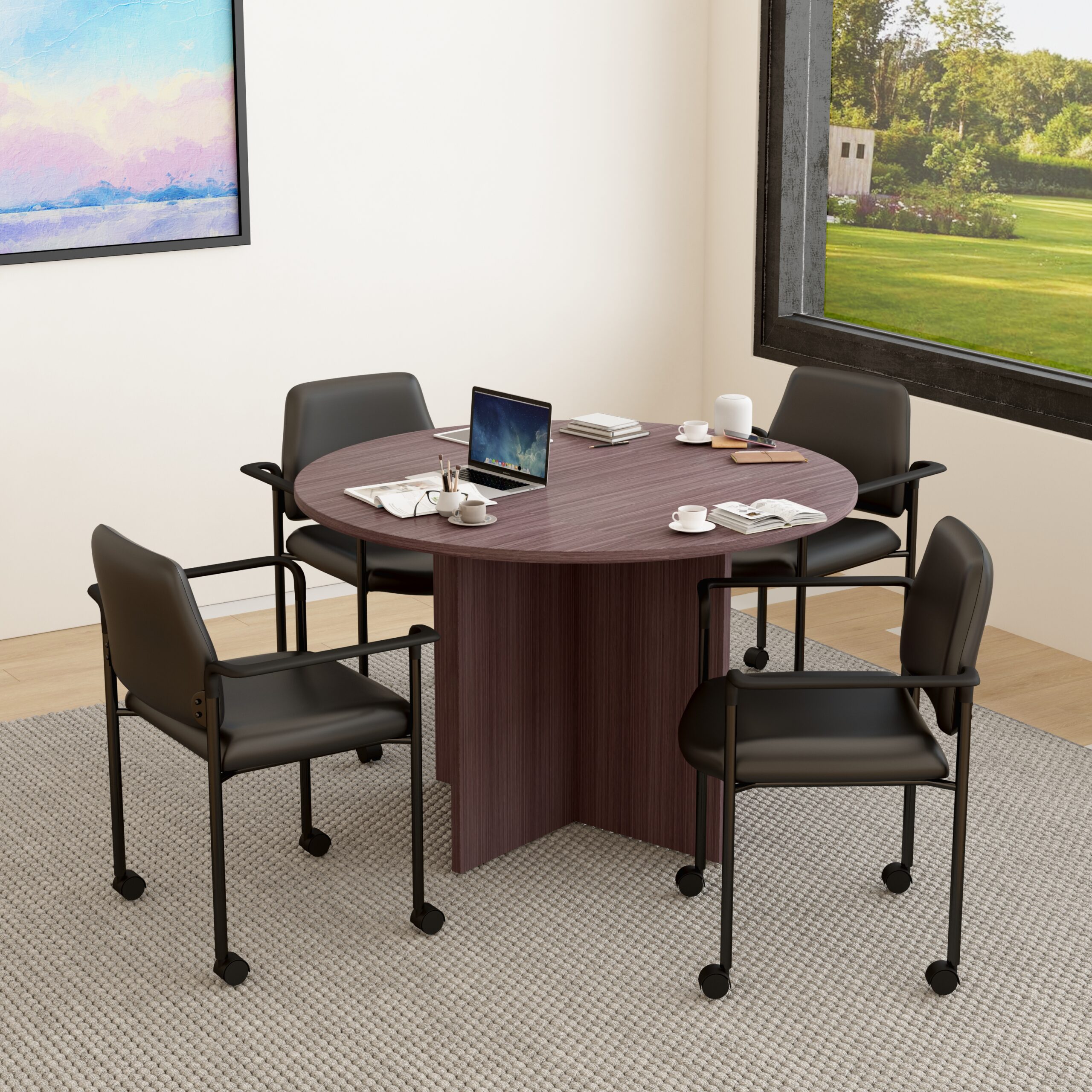 Boss Square Back Diamond Stacking Chair W/Arm and Casters In Black Caressoft Vinyl - Image 9