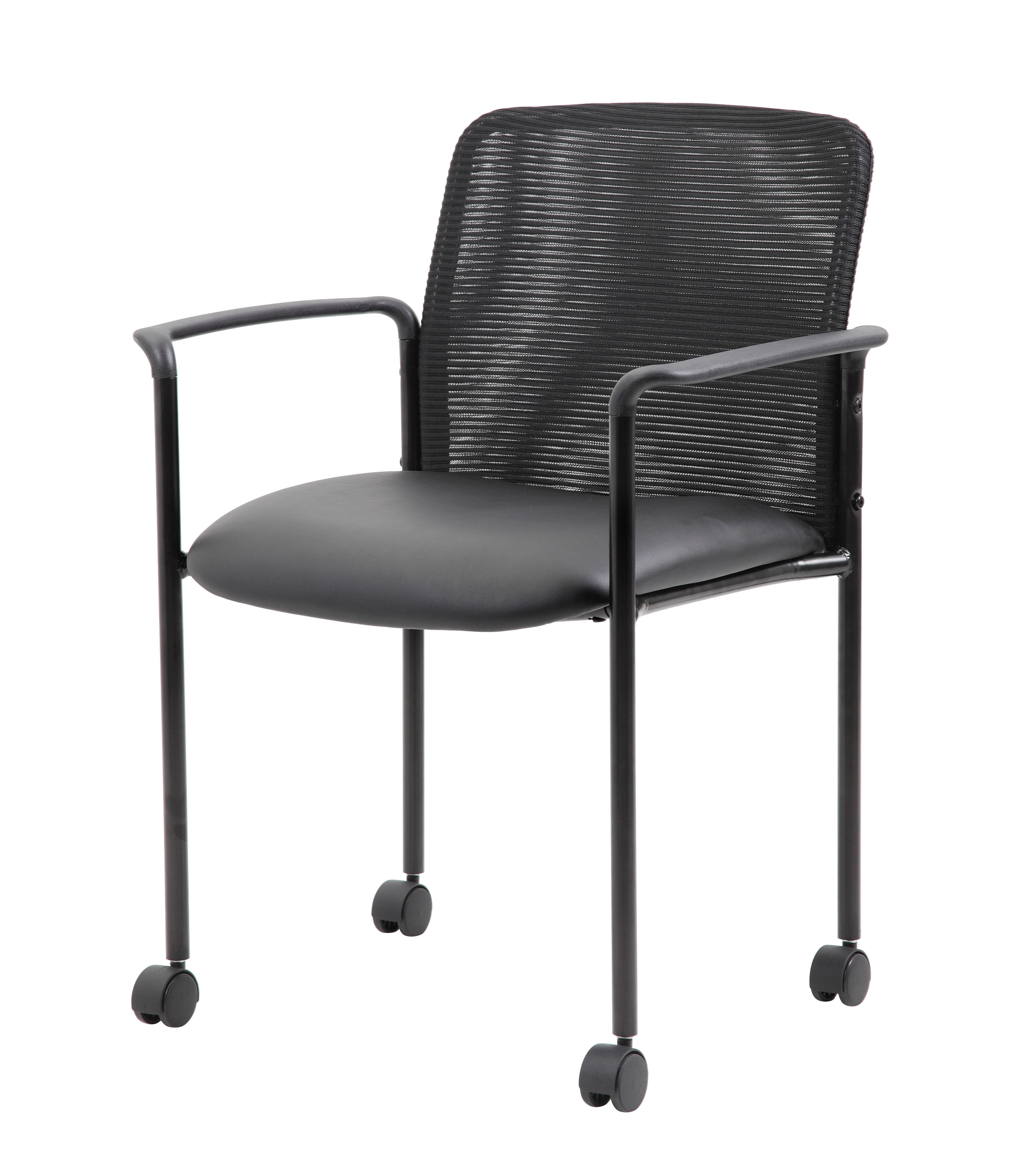 Boss Stackable Mesh Guest Chair with Casters, Black - Image 5