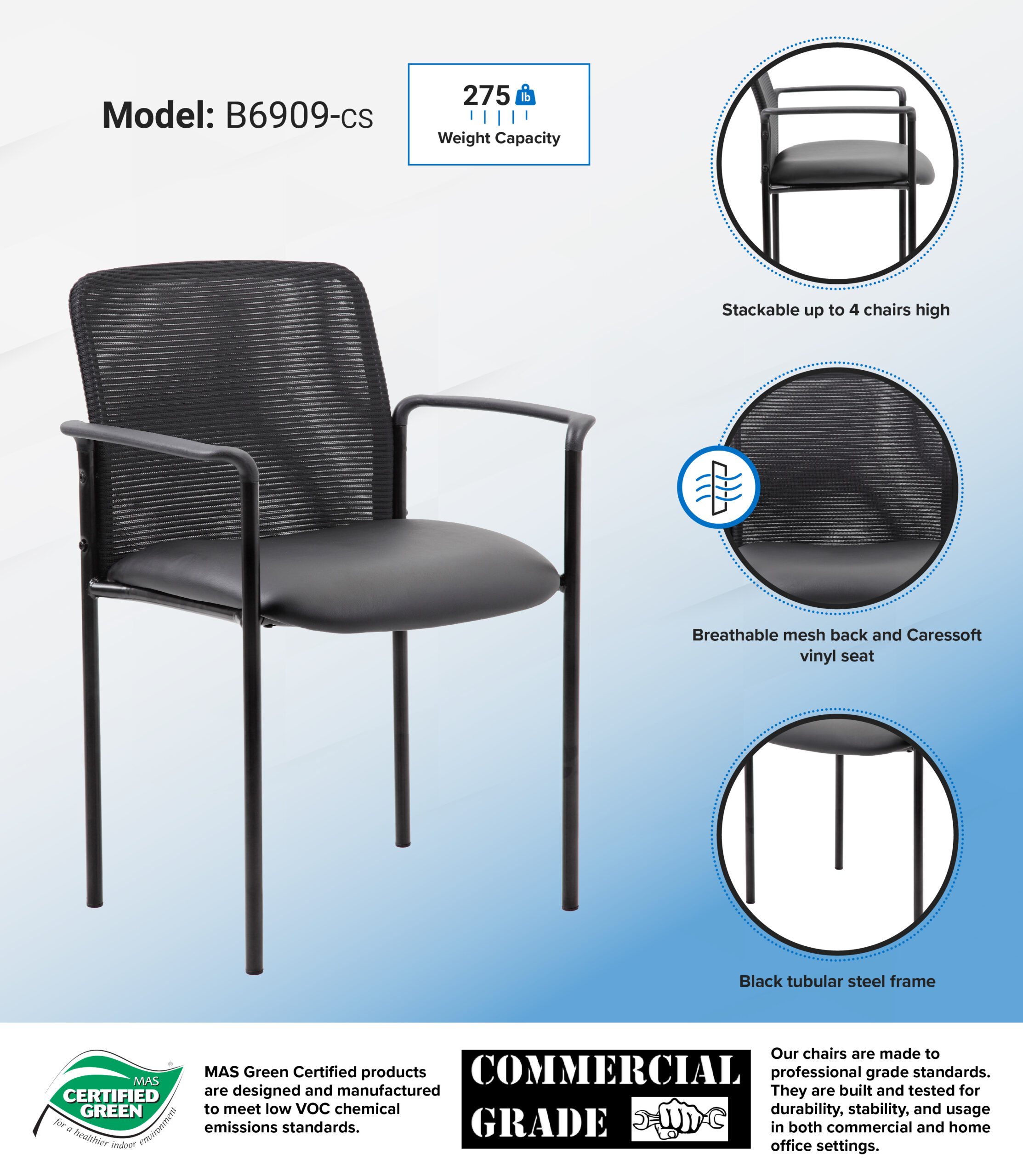 Boss Stackable Mesh Back/Caressoft Vinyl Seat Guest Chair, Black - Image 11