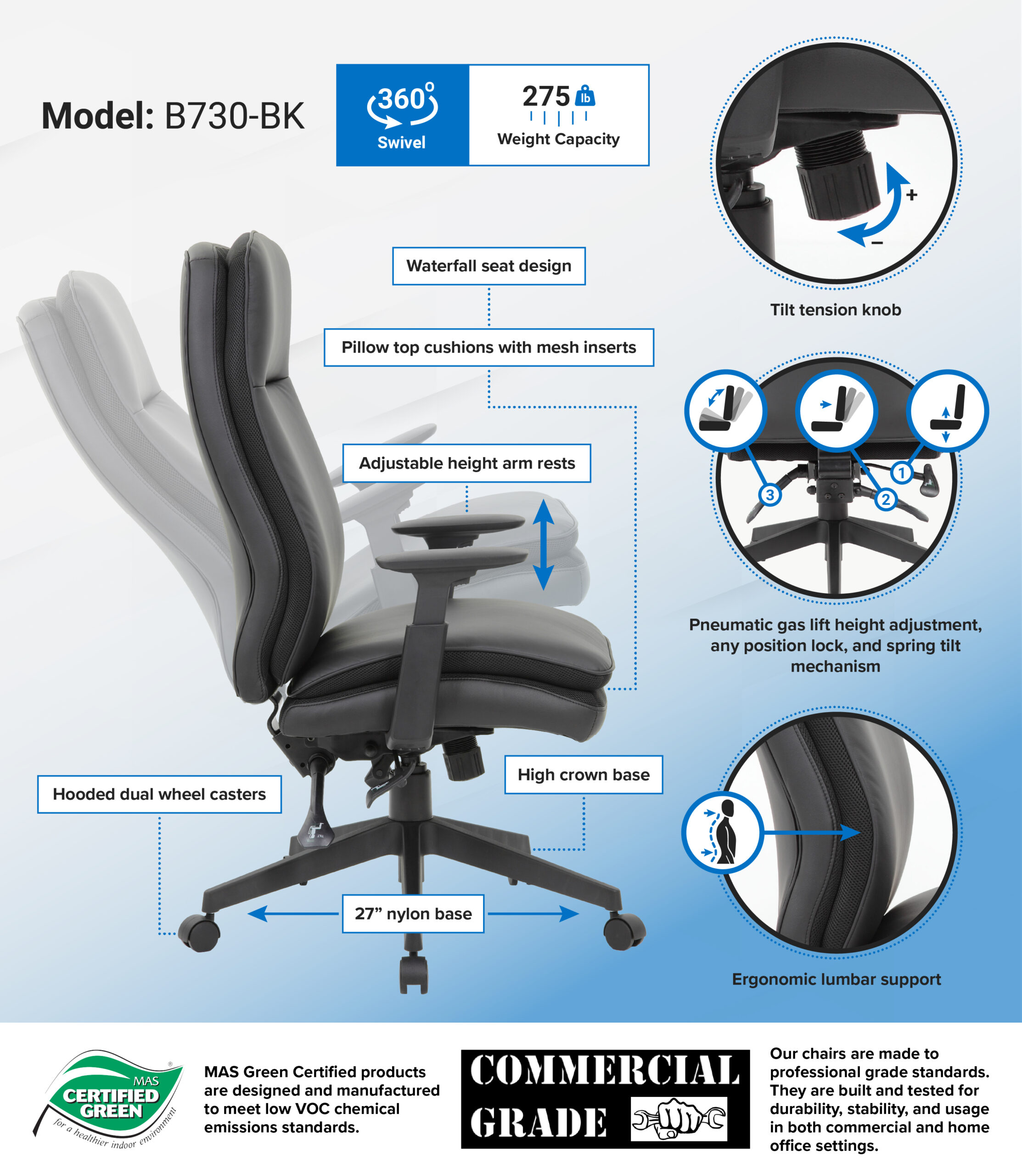 Boss Caressoft Executive High Back Chair w/ Adjustable Arms - Image 2
