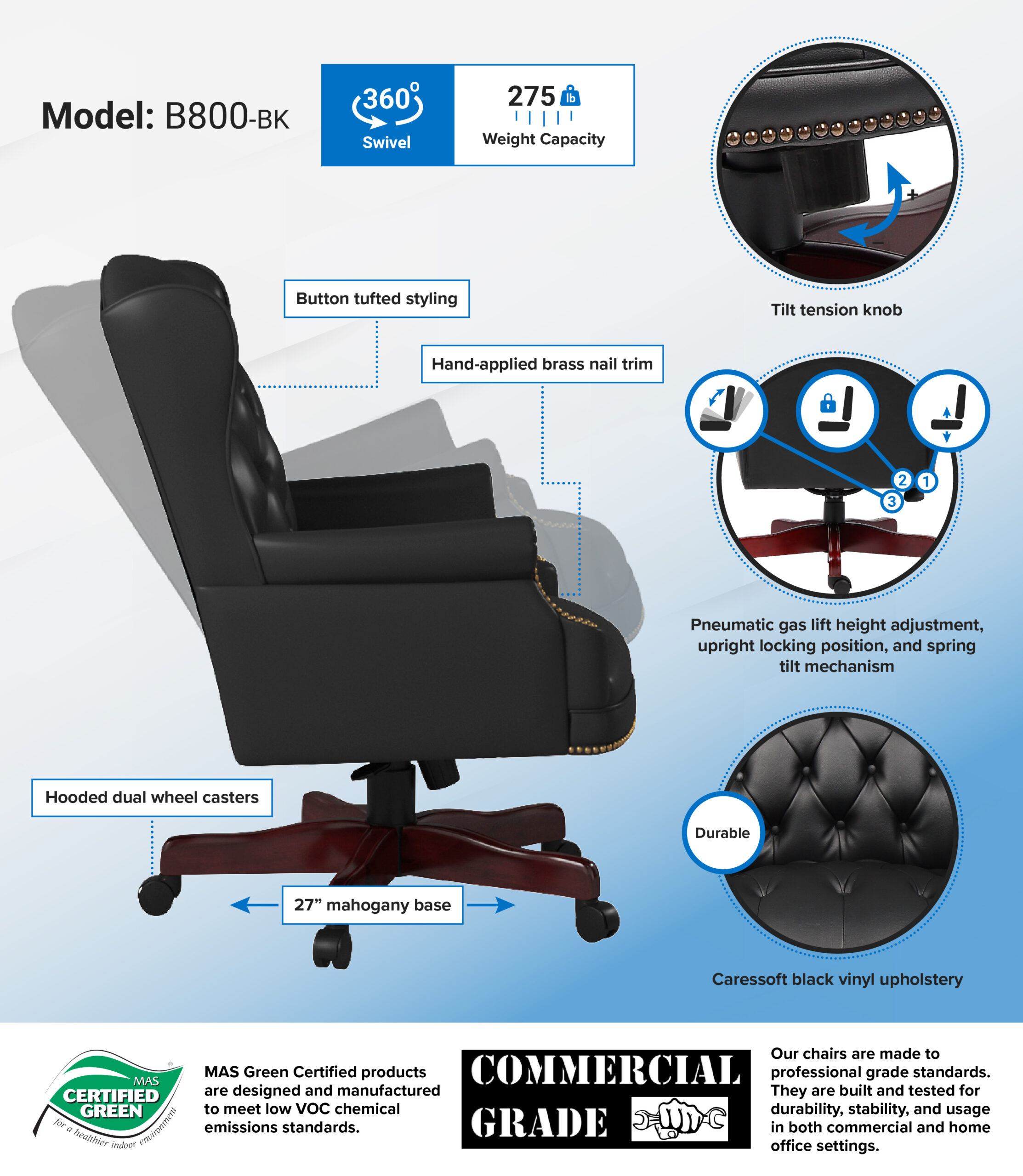Boss Wingback Traditional Chair In Black - Image 2