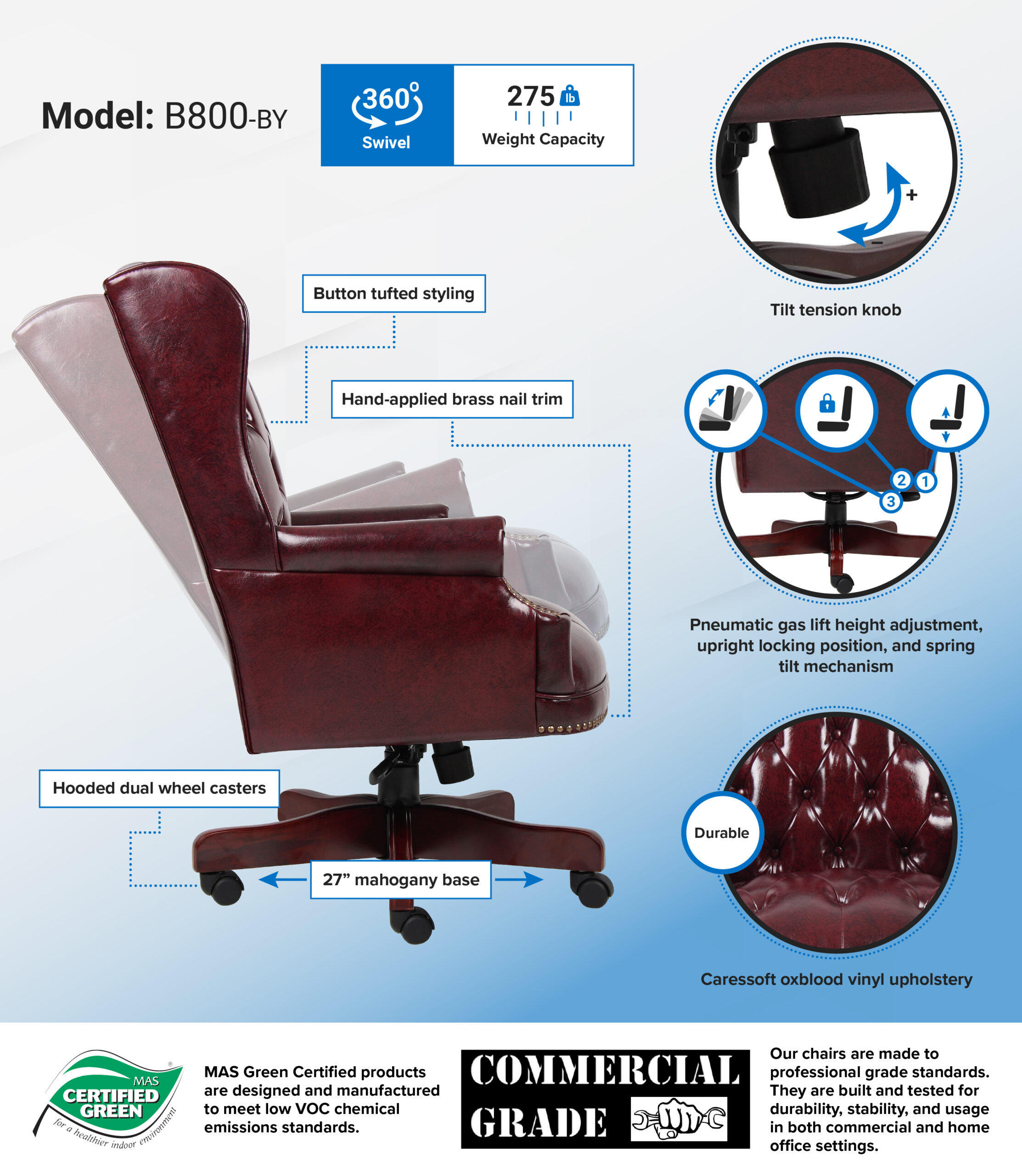 Boss Wingback Traditional Chair In Burgundy - Image 2