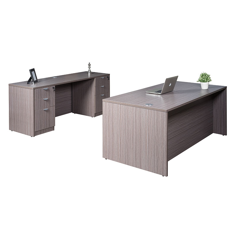 Boss  Office Suite, 66 Inch Desk and Credenza with Dual File Storage Pedestals, Driftwood
