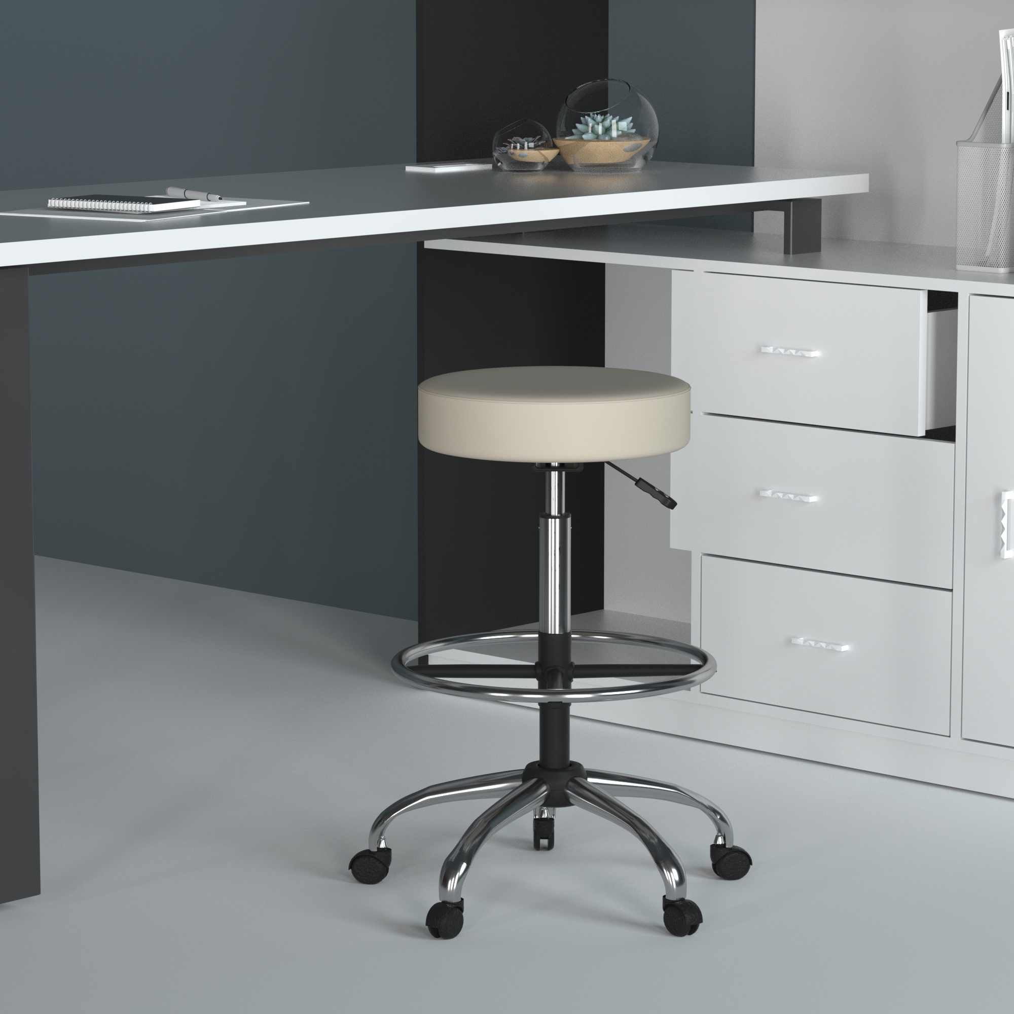 Boss Office AM Vinyl Medical/Drafting Stool, Beige - Image 4