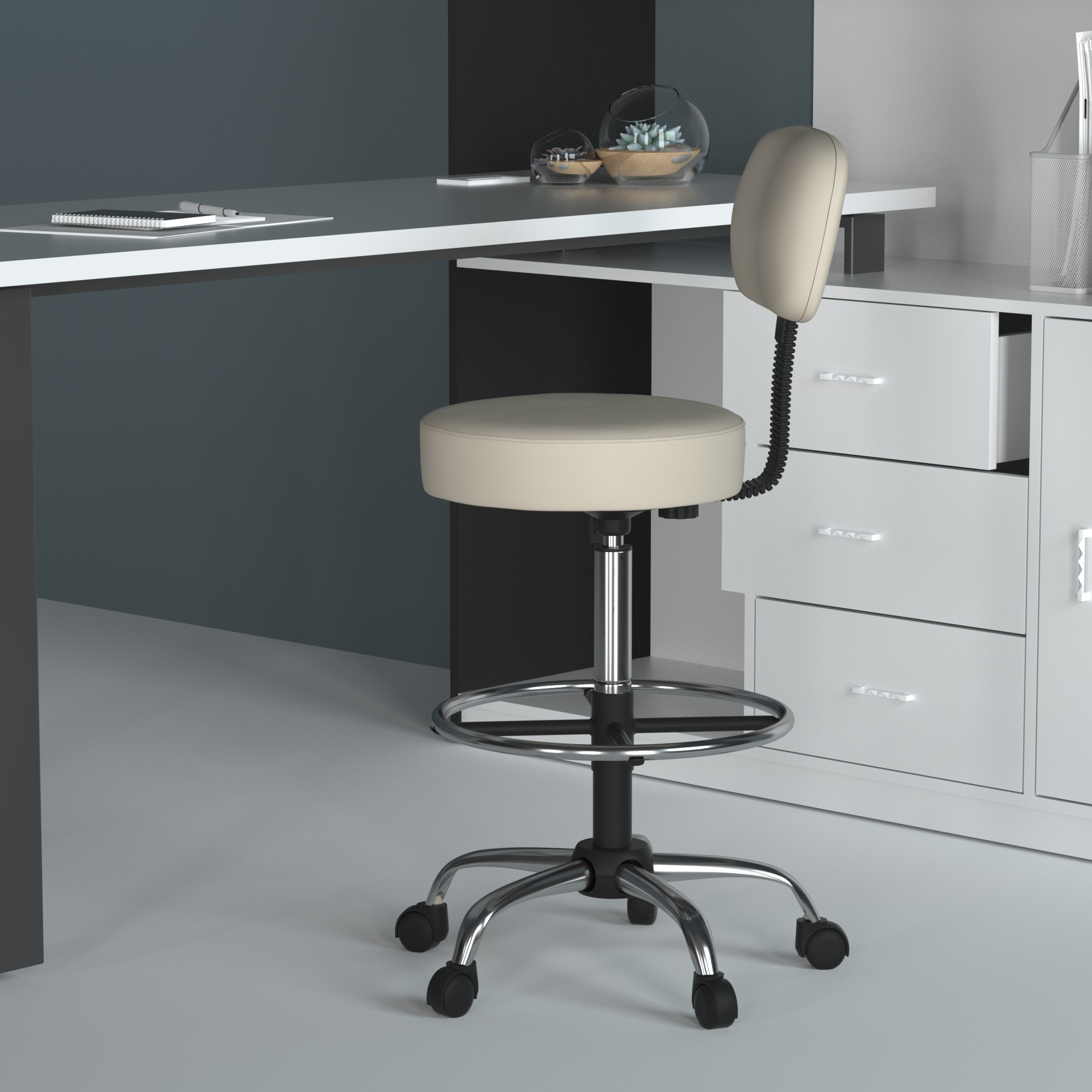 Boss Office AM Vinyl Medical/Drafting Stool with Back, Beige - Image 10