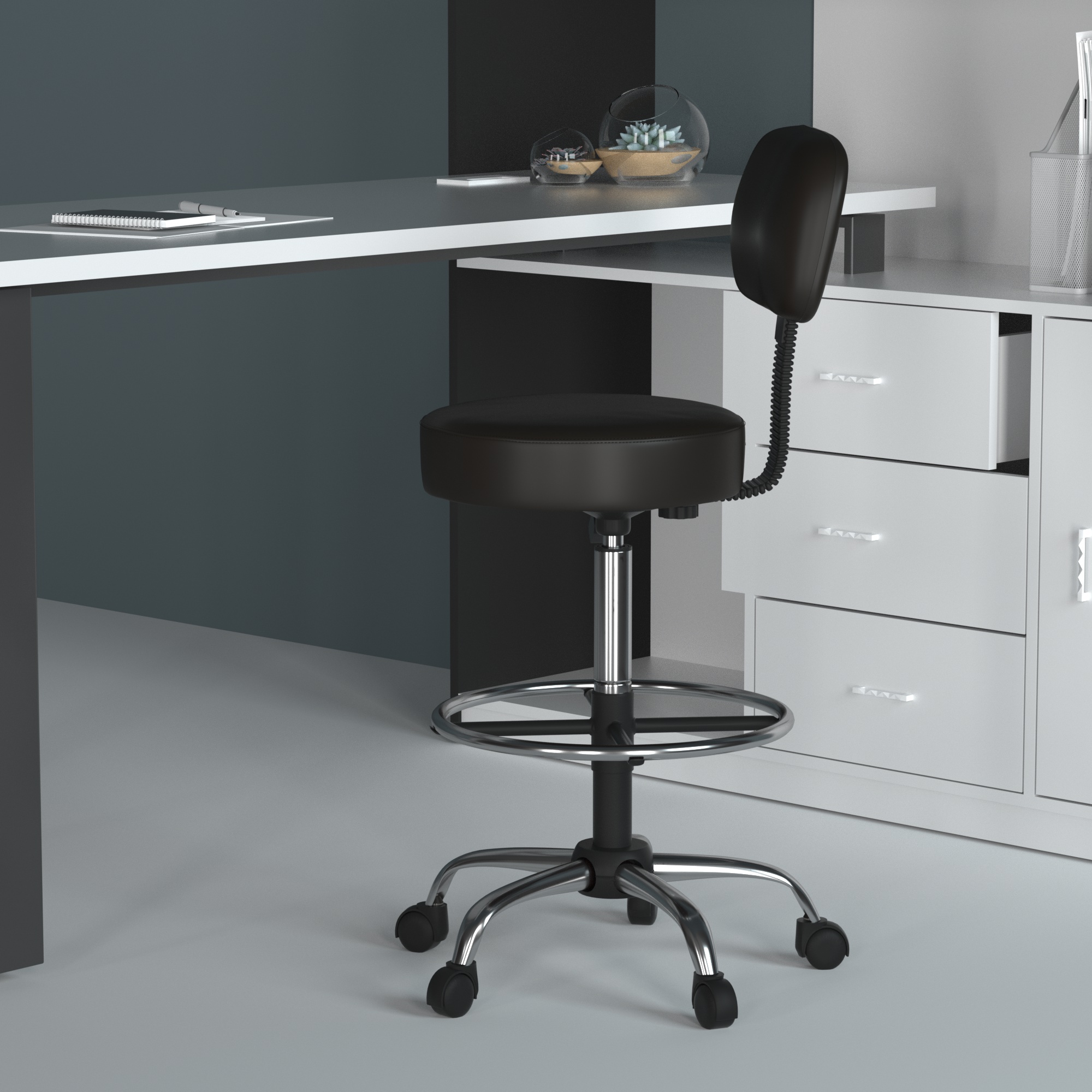 Boss Office AM Vinyl Medical/Drafting Stool with Back, Black - Image 12