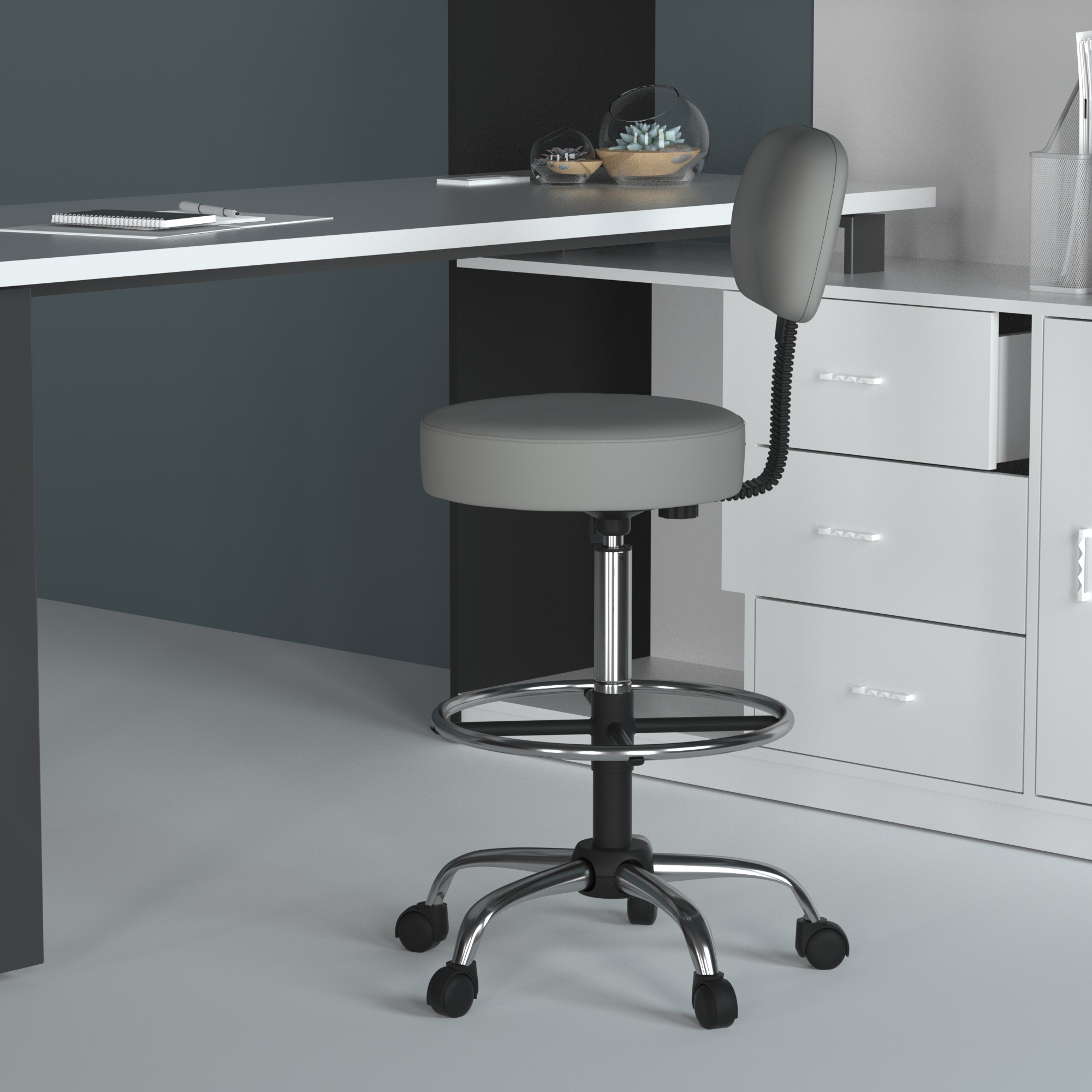 Boss Office AM Vinyl Medical/Drafting Stool with Back, Grey - Image 10