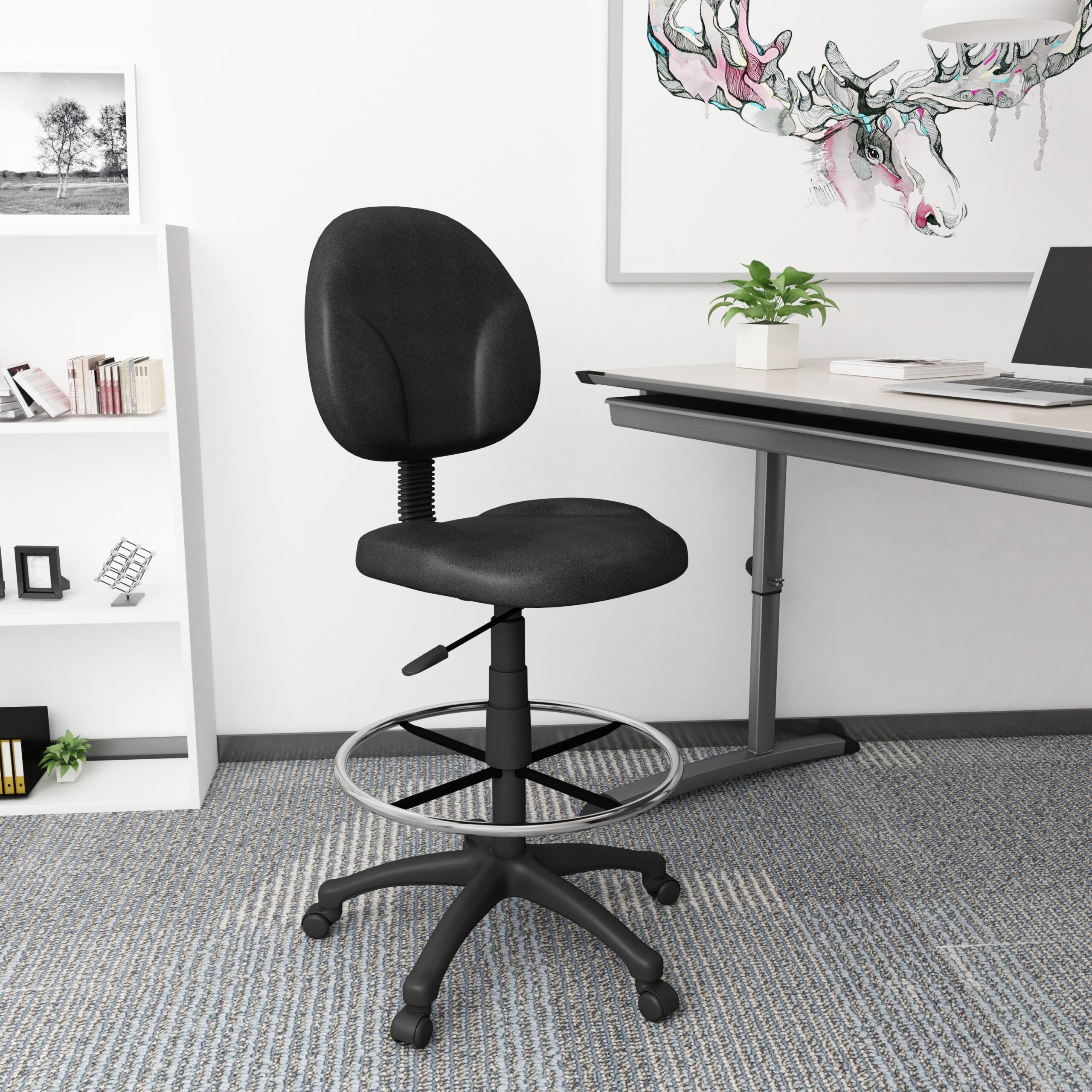 Boss Stand Up Fabric Drafting Stool with Foot Rest, Black - Image 10