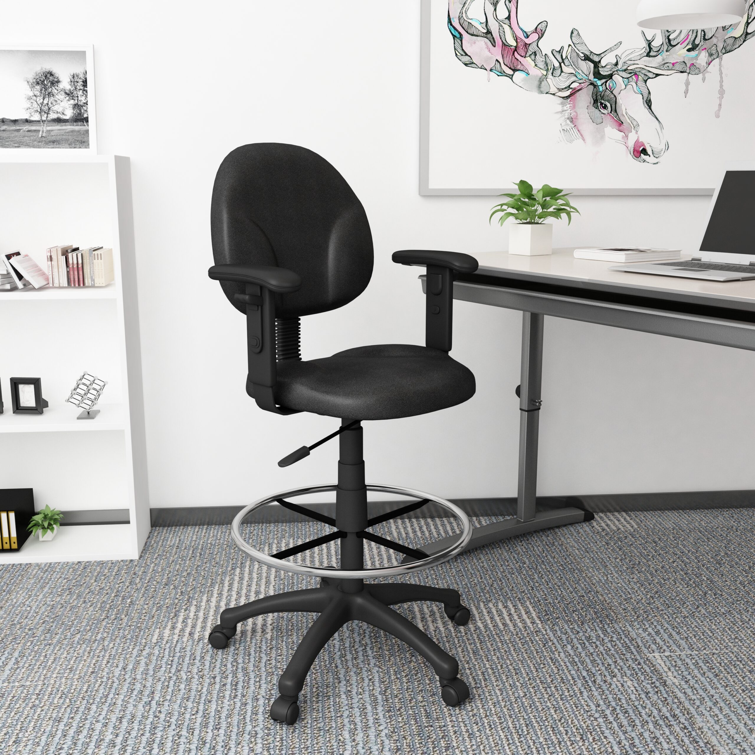 Boss Stand Up Fabric Drafting Stool with Foot Rest, Black - Image 10