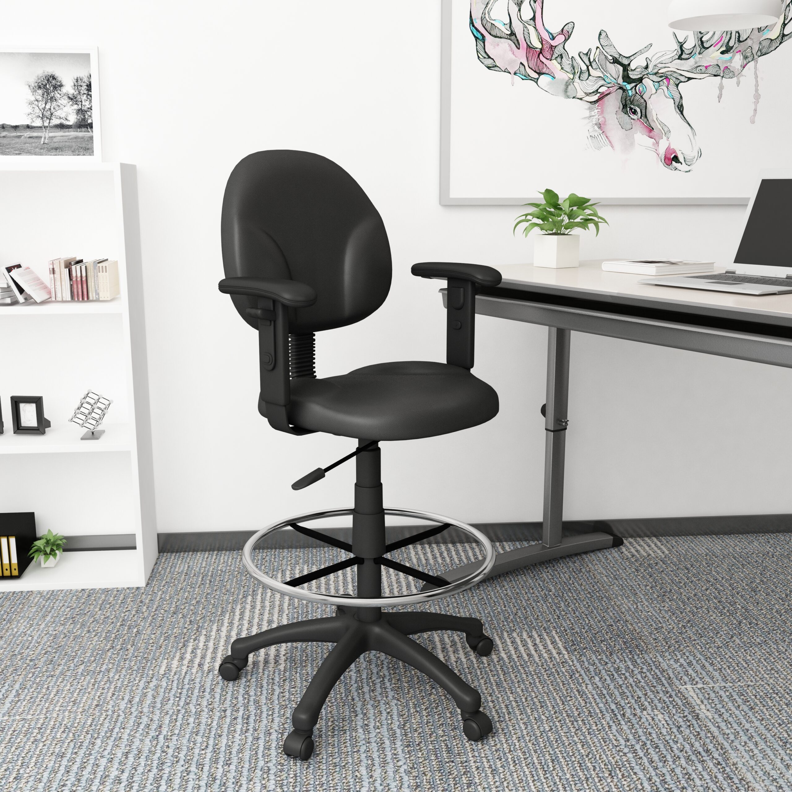Boss Office AM Vinyl Stand Up Drafting Stool with Foot Rest, Black - Image 8
