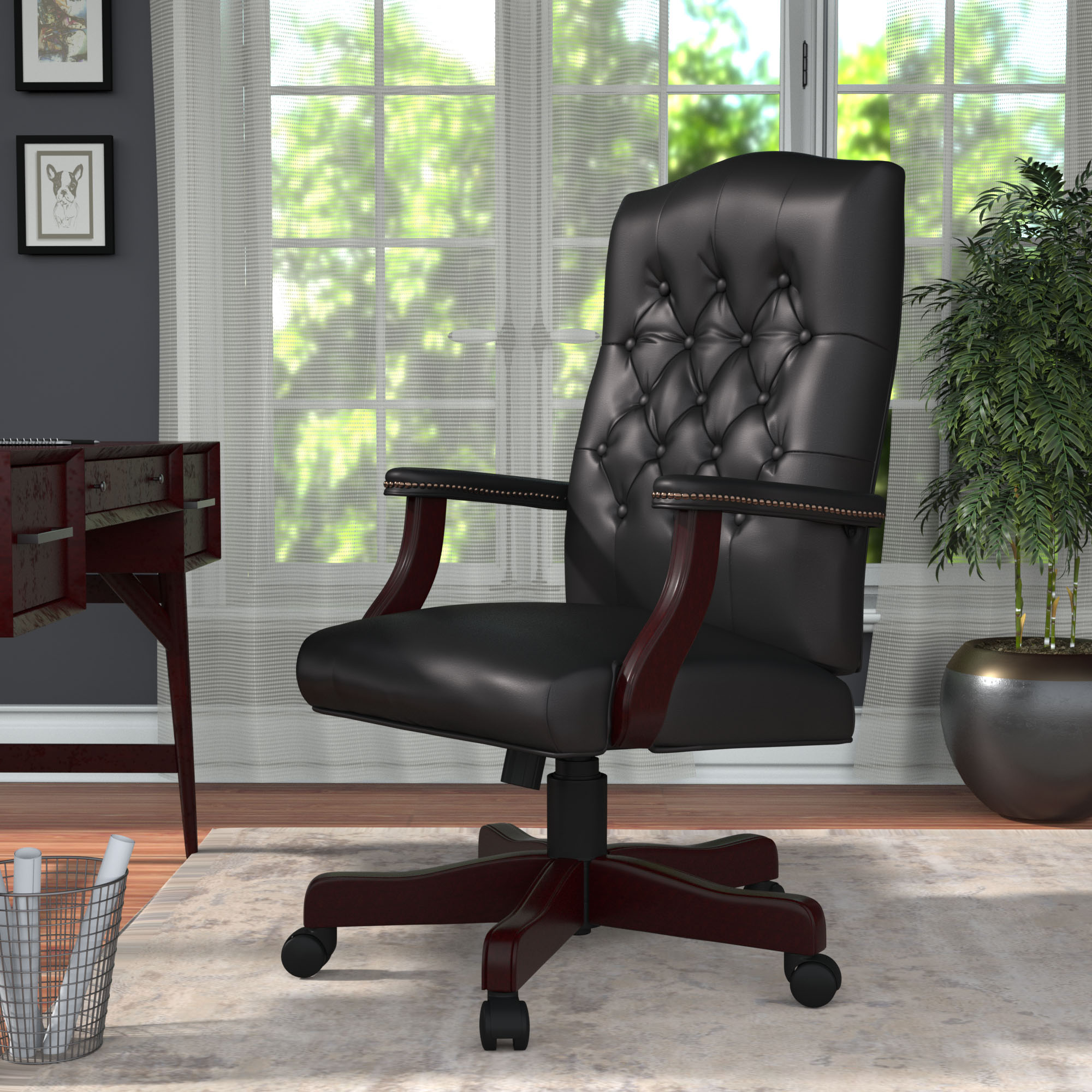 Boss Classic Black Caressoft Vinyl Chair With Mahogany Finish - Image 10