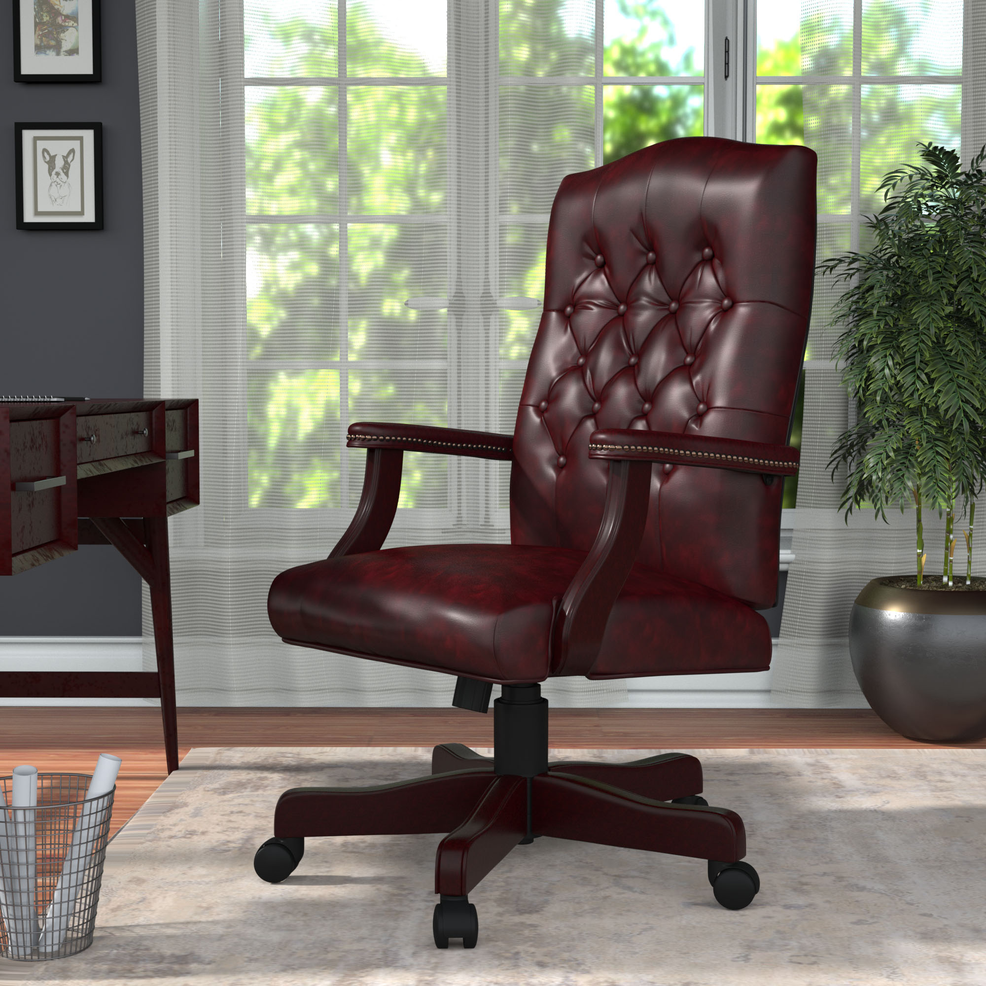 Boss Classic Oxblood Caressoft Vinyl Chair With Mahogany Finish - Image 11