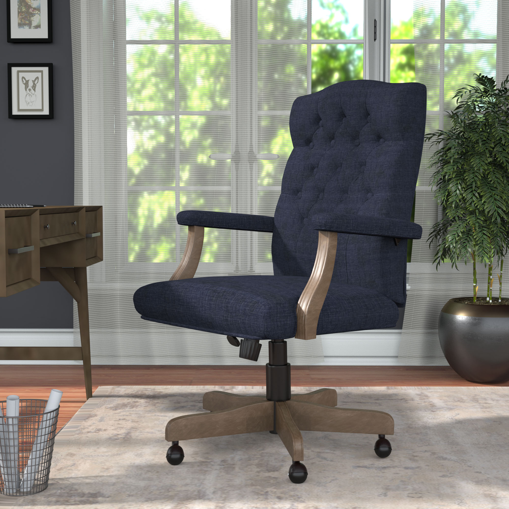 BOSS Executive Denim Blue Commercial Grade Linen Chair With Driftwood Finish Frame - Image 10