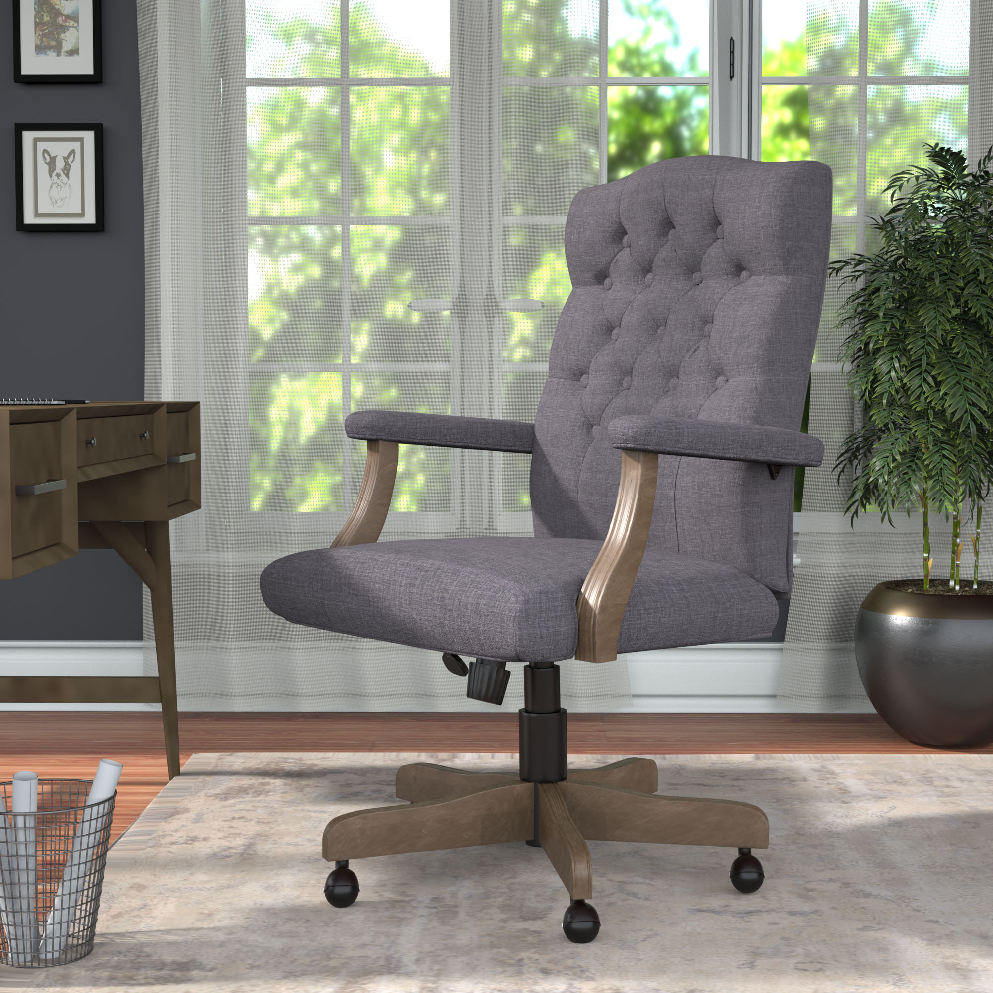 BOSS Executive Slate Grey Commercial Grade Linen Chair With Driftwood Finish Frame - Image 7