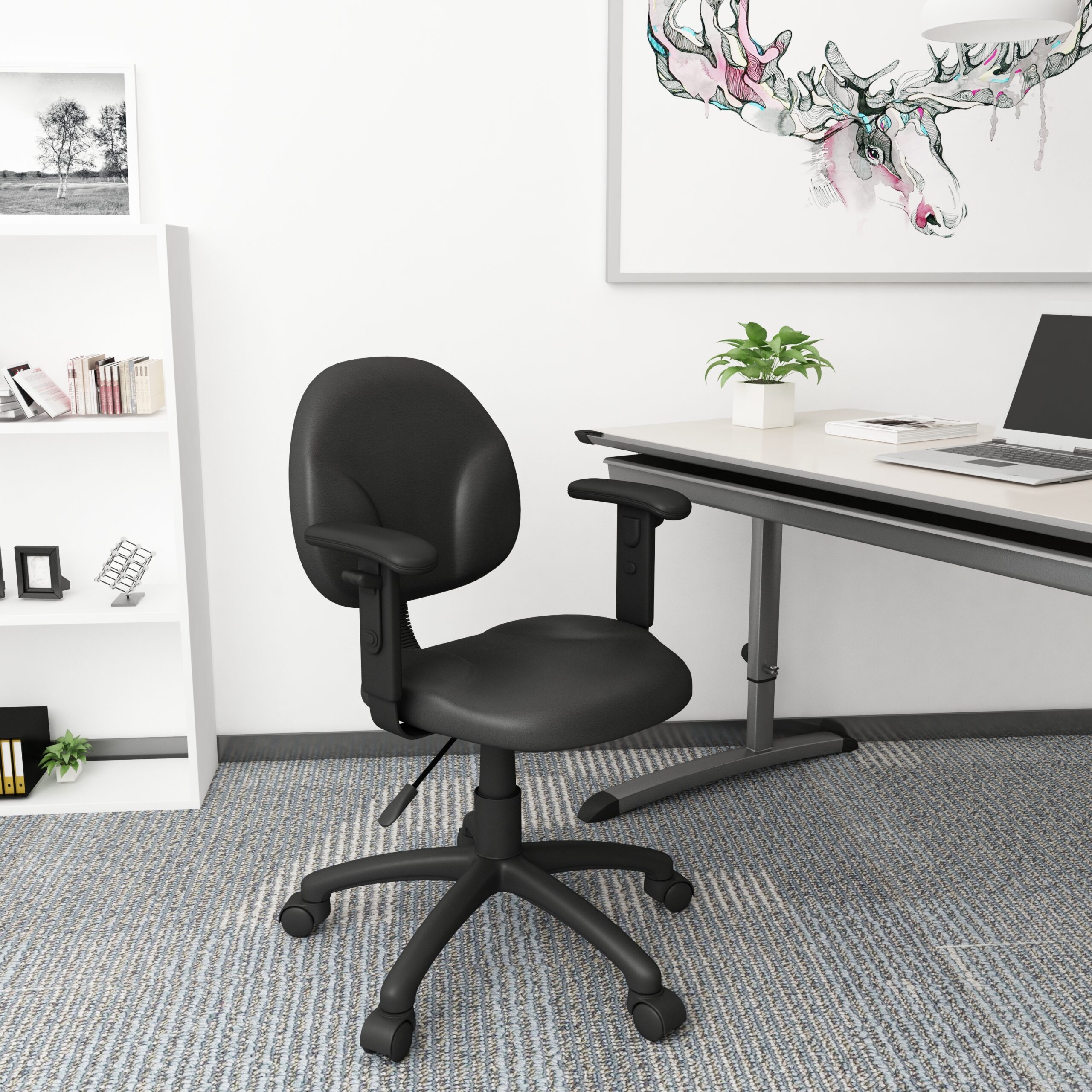 Boss Diamond Task Chair In Black Antimicrobial Vinyl W/ Adjustable Arms - Image 3