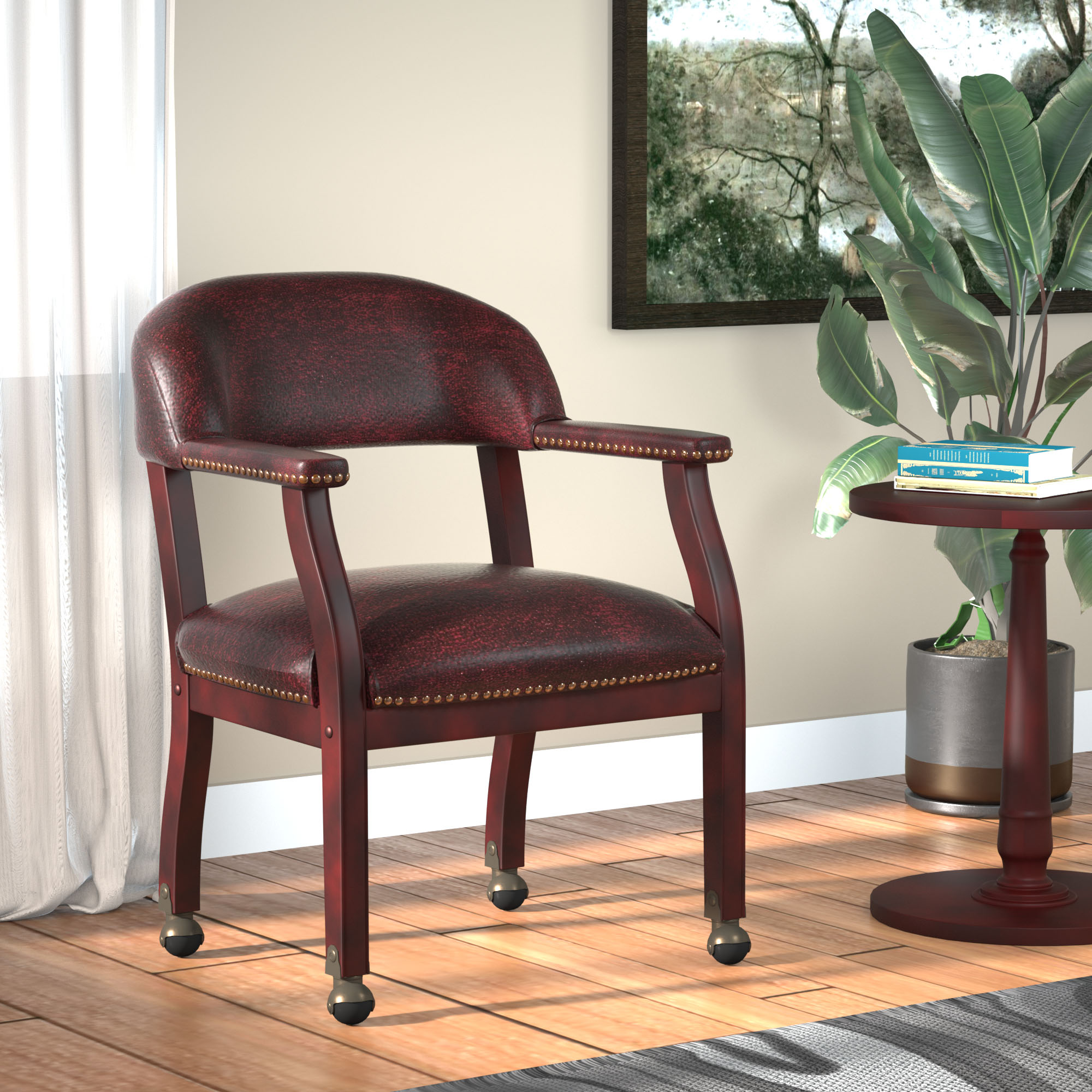 Boss Captain's guest, accent or dining chair in Burgundy Vinyl W/ Casters - Image 9