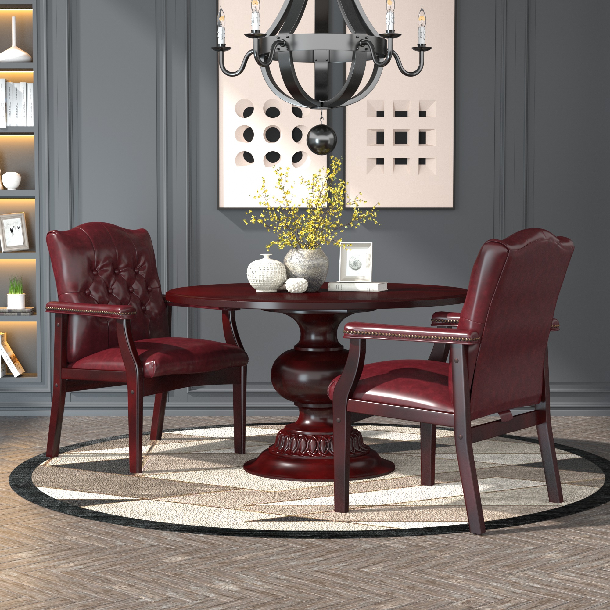 Boss Traditional Oxblood Vinyl guest, accent or dining chair W/ Mahogany Finish - Image 8