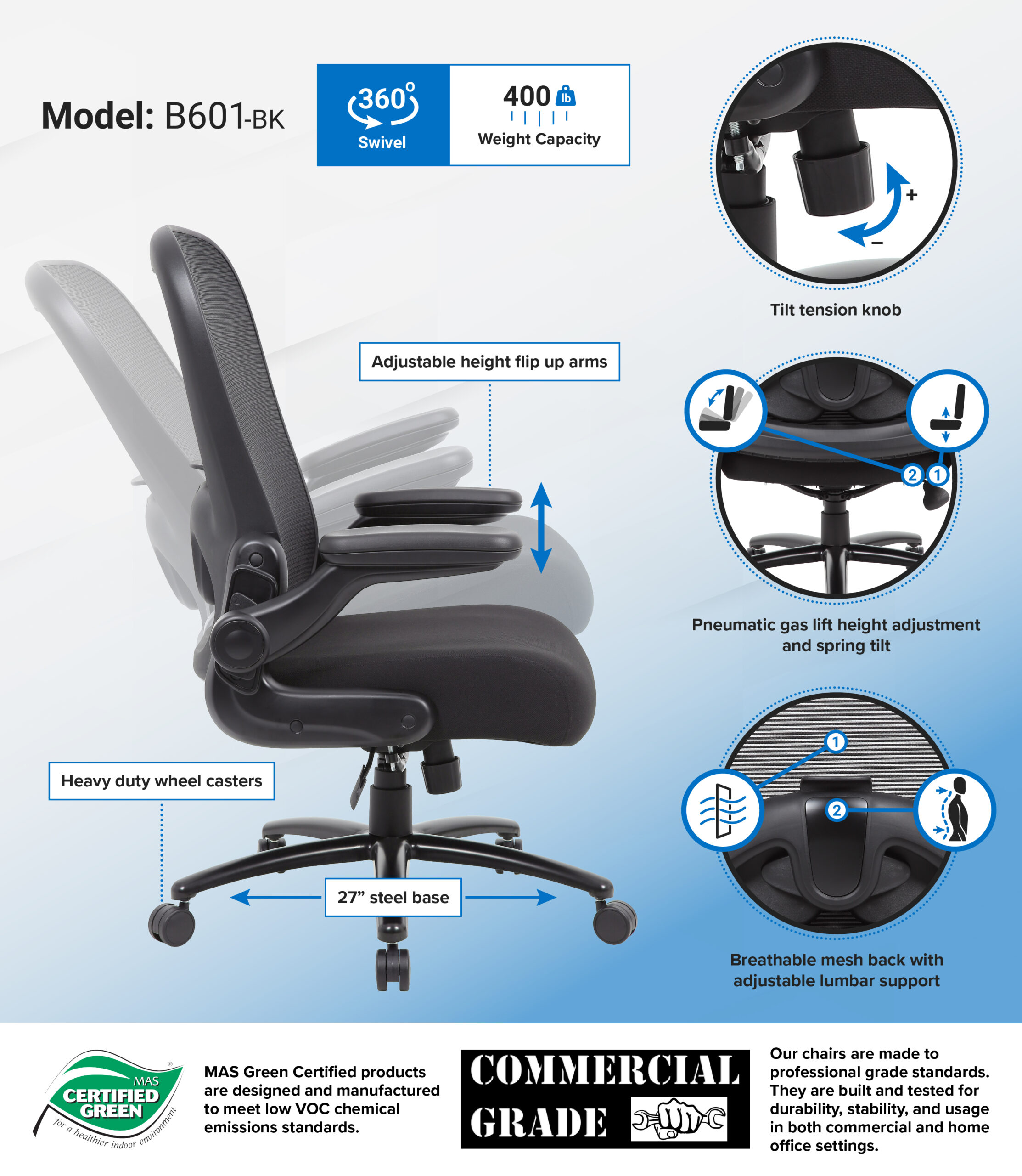 Boss Heavy Duty Flip Arm Mesh Task Chair - Image 2