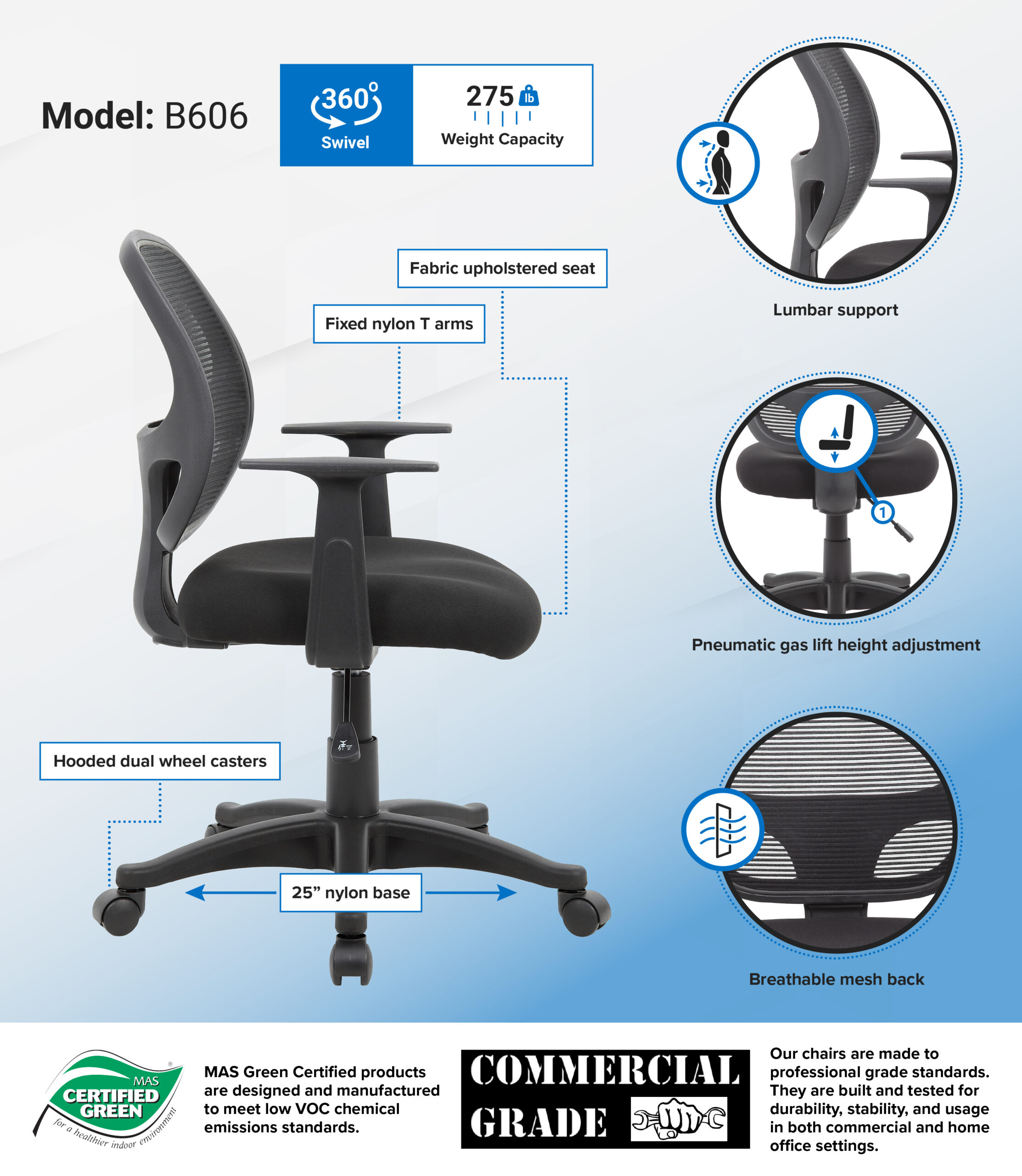 Boss Commercial Grade Mesh Task Chair w/T-Arms - Image 2