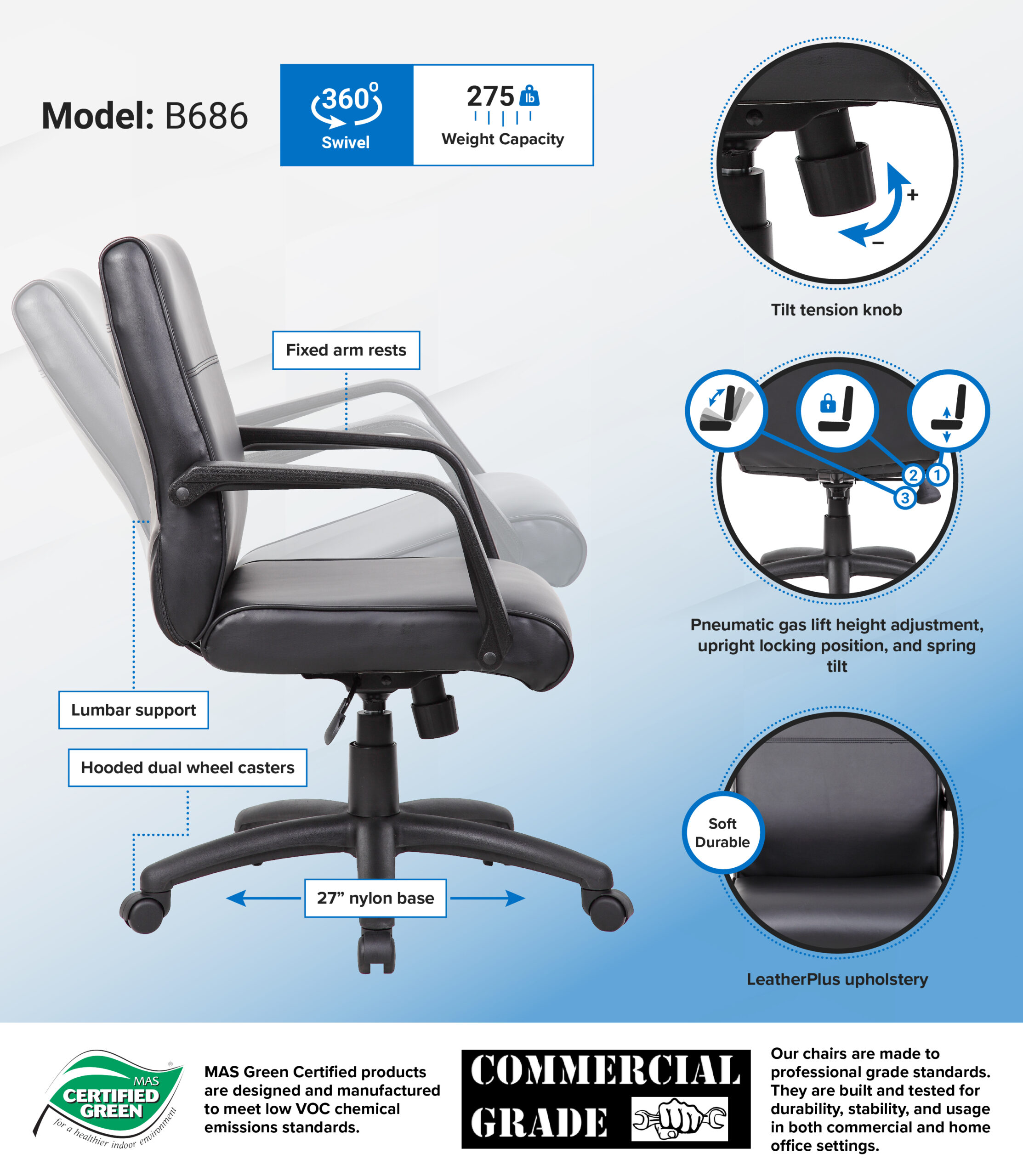 Boss Mid Back Executive Chair In LeatherPlus - Image 2