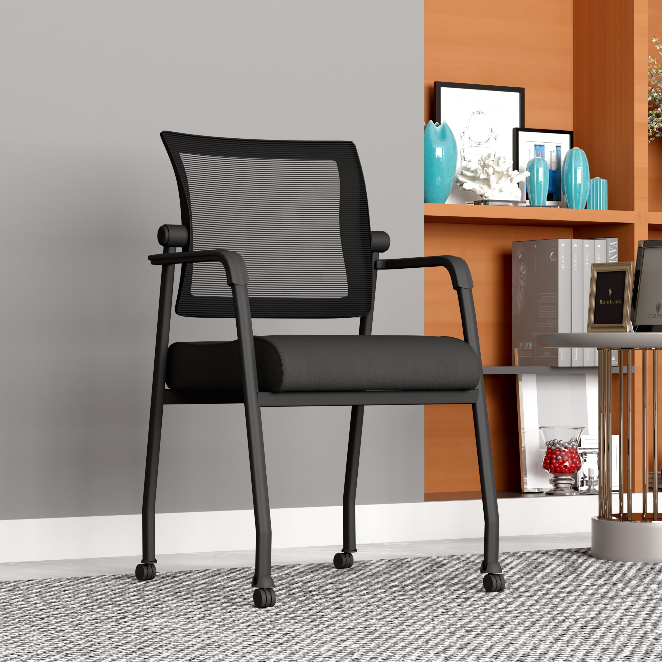 Boss Linear Mesh 4-Legged Guest Chair w/ Casters - Image 8