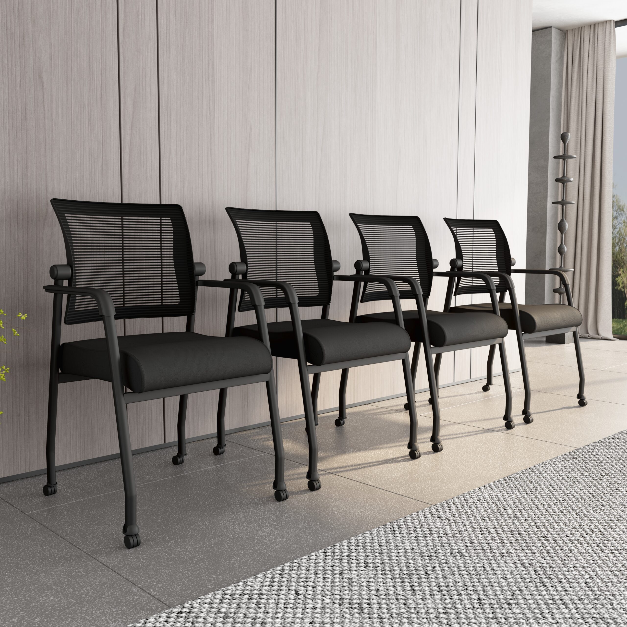 Boss Linear Mesh 4-Legged Guest Chair w/ Casters - Image 7
