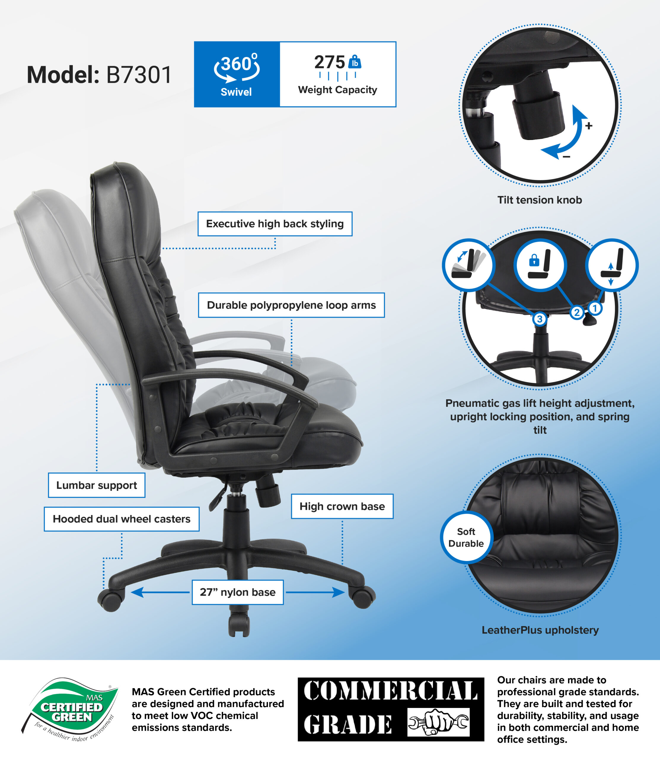 Boss High Back LeatherPlus Chair - Image 2