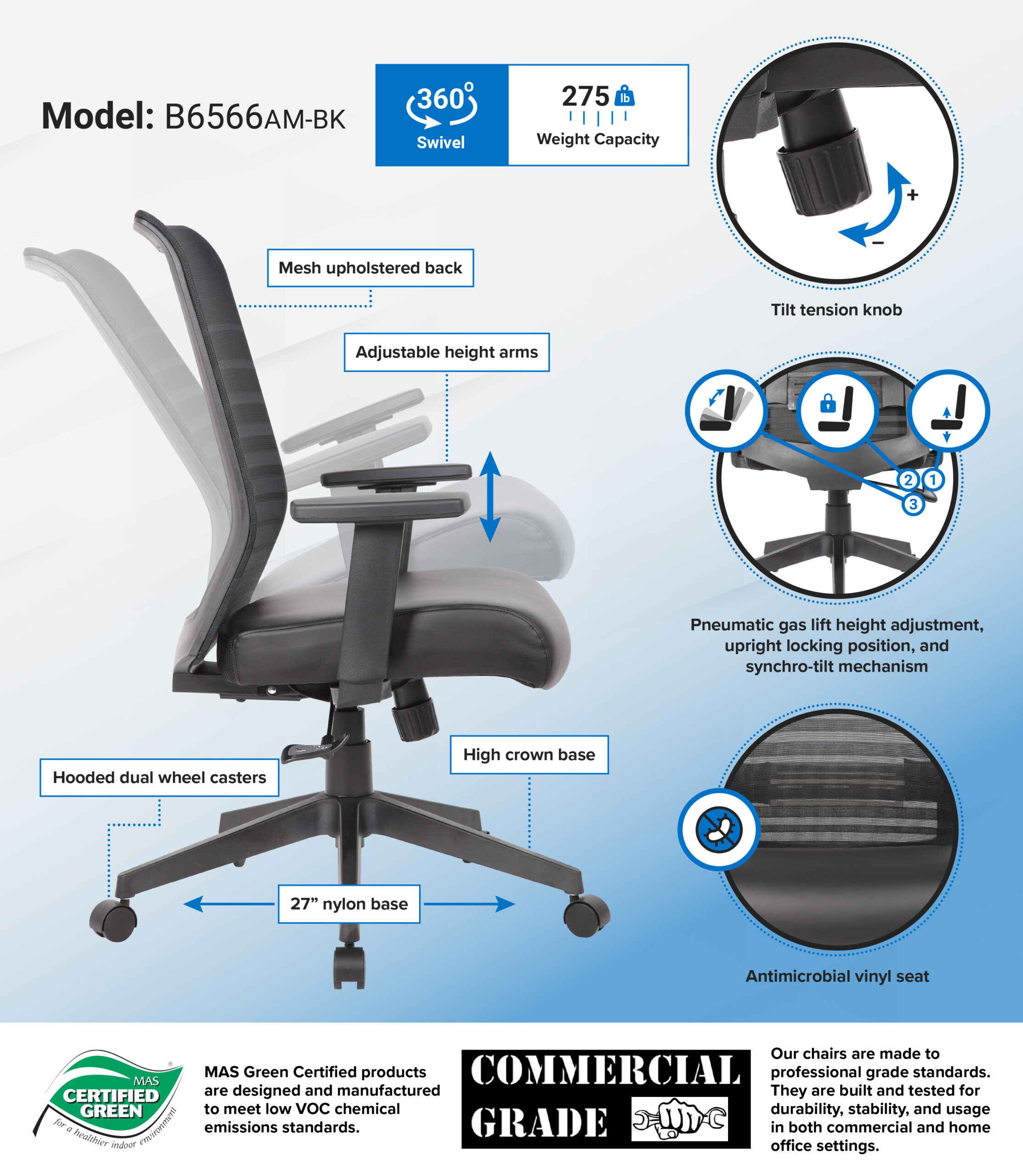 Boss Horizontal Mesh Back + Antimicrobial Seat Task Chair - Image 2