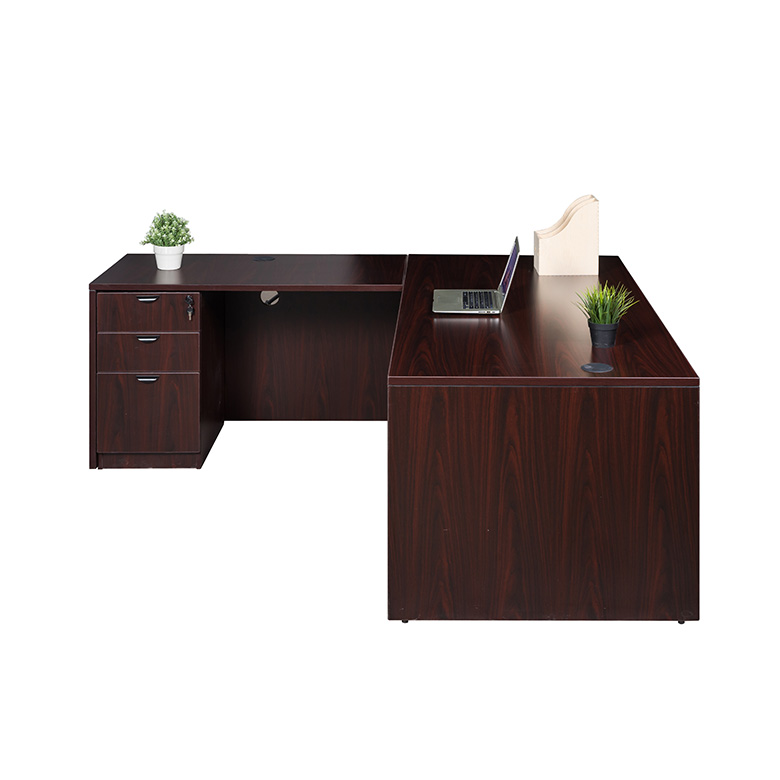 Boss  66 Inch Desk, Executive L-Shape Corner Desk with File Storage Pedestal, Mahogany